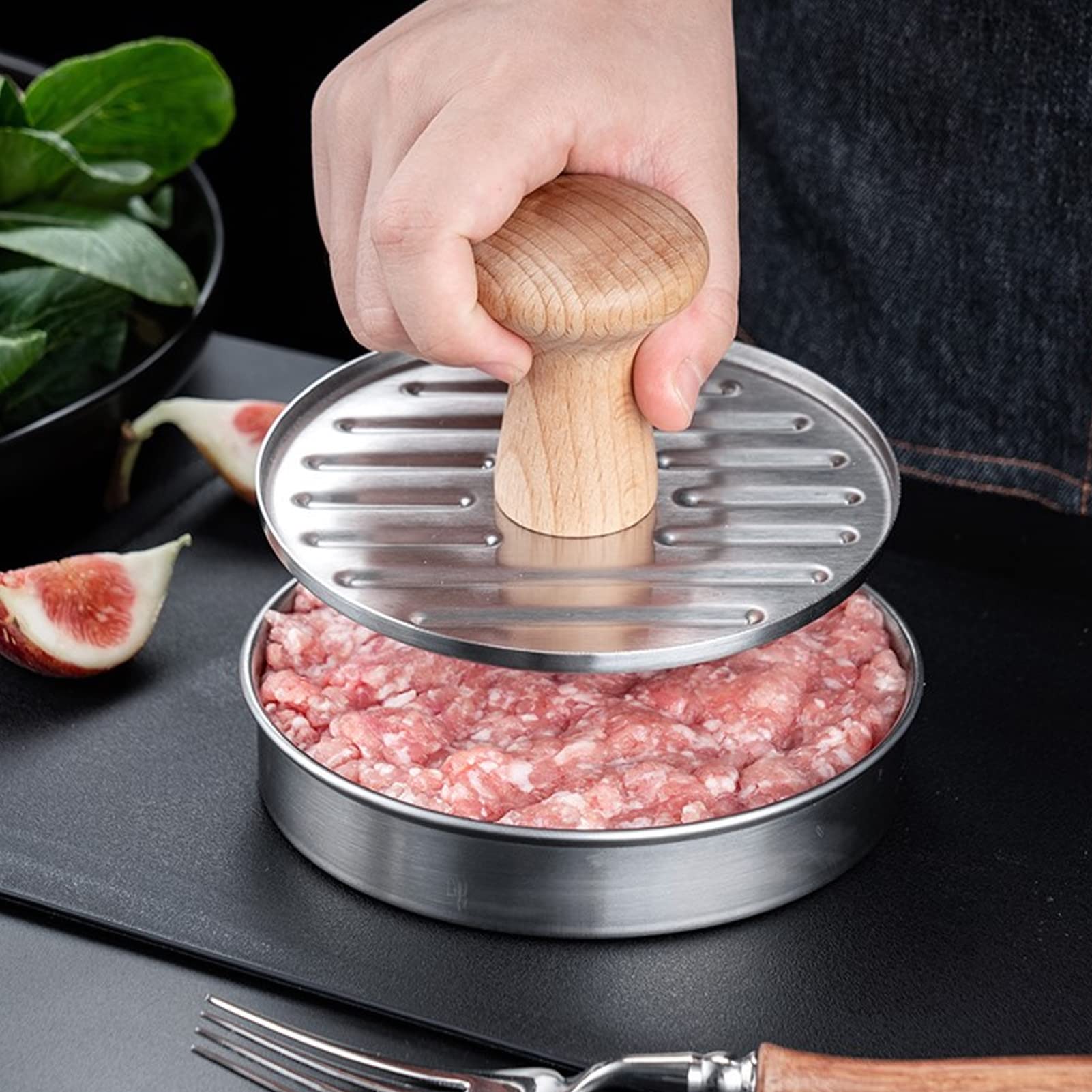5.5 Inch Stainless Steel Round Burger Press - Hamburger Patty Maker with Grease Drain for Flat Top Grill - Perfect for BBQ, Backyard Cookouts & Fast Food Restaurants - Makes Crispy, Juicy Burgers Fast