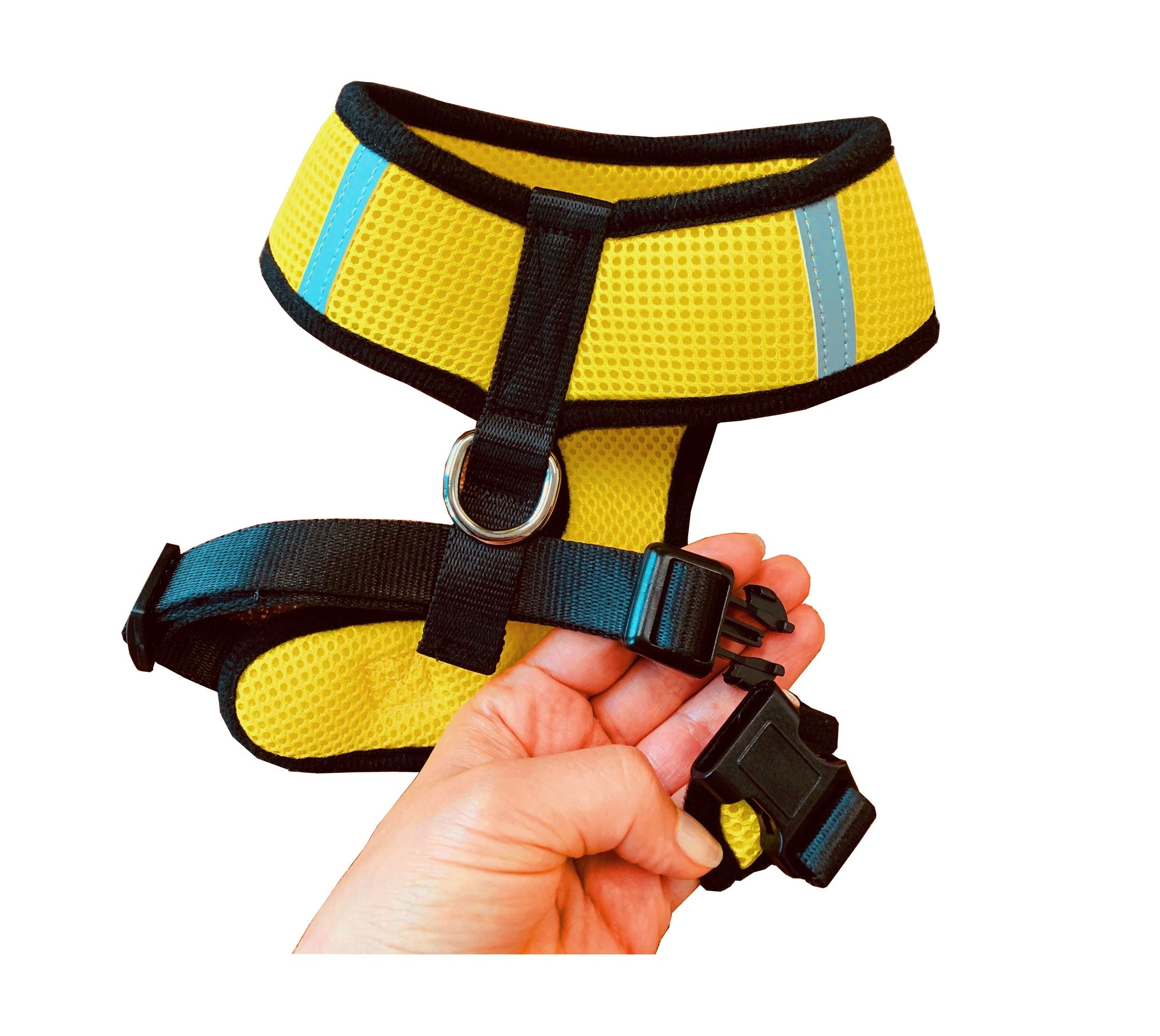 No Pull No Choke Reflective Dog Harness - Adjustable Breathable Pet Vest with Front Clip for Small Medium Large & X-Large Dogs (Yellow) - Perfect for Walking, Running & Outdoor Adventures