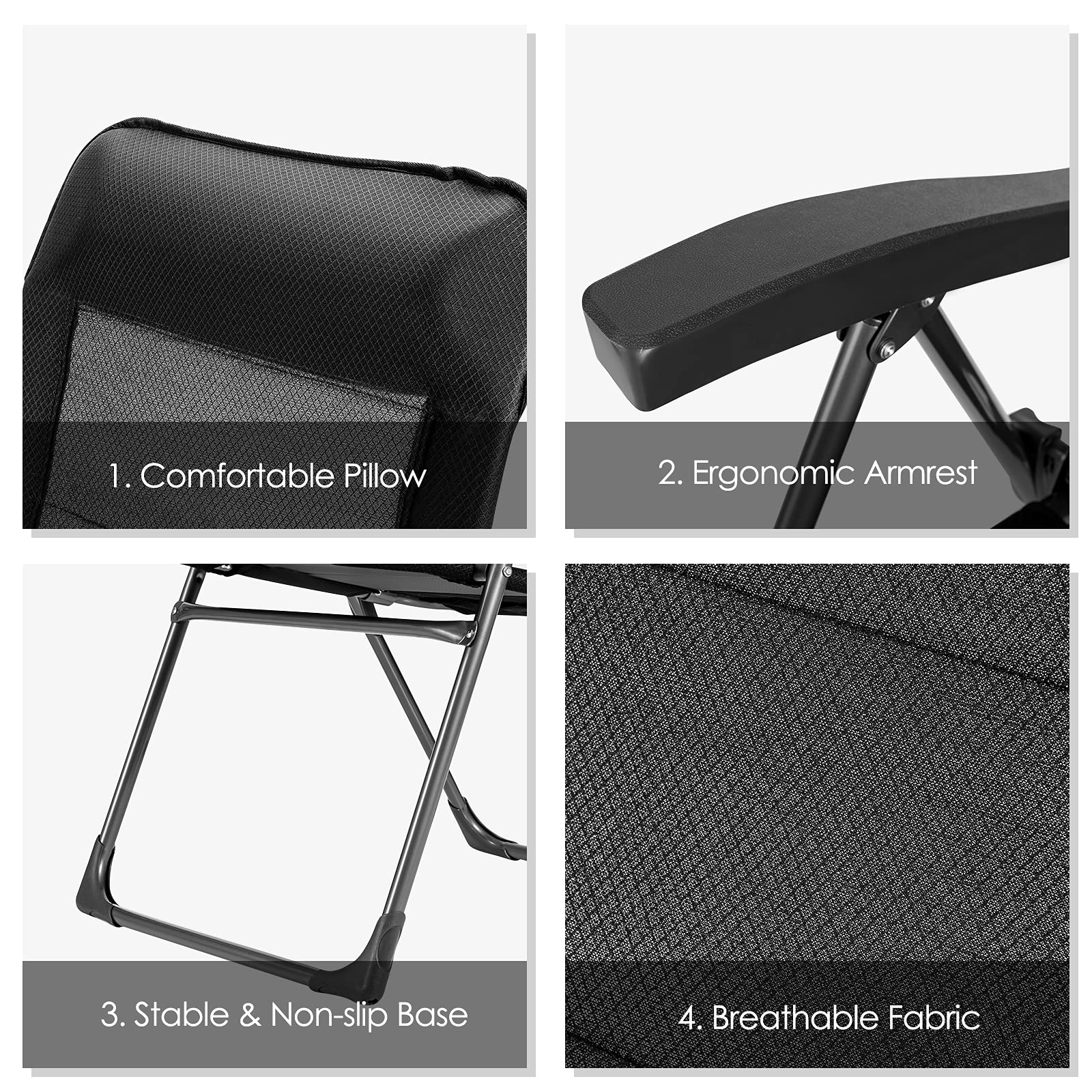 Giantex Set of 2 Folding Patio Dining Chairs - Adjustable Backrest & Headrest Outdoor Lawn Chairs - Portable Armchairs for Camping, Poolside, Garden, Backyard & Porch - Perfect for Relaxing, Sunbathing & Outdoor Dining