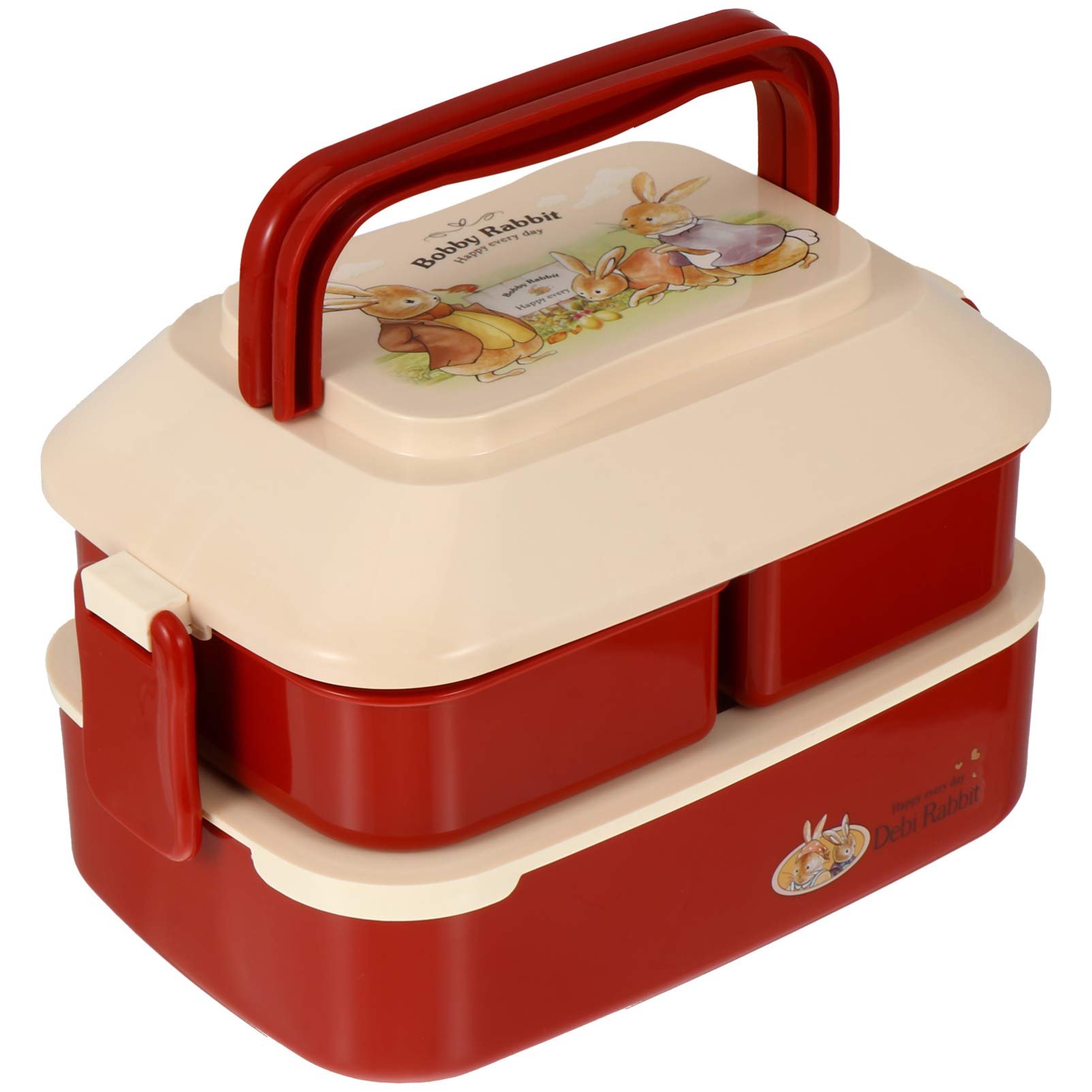 Hemoton Japanese Bento Box - Double Layer Portable Lunch Container with Handle for Meal Prep | Ideal for Students, Office Workers & Picnics | Durable Food Storage Solution for School, Work & Outdoor Activities (Red)