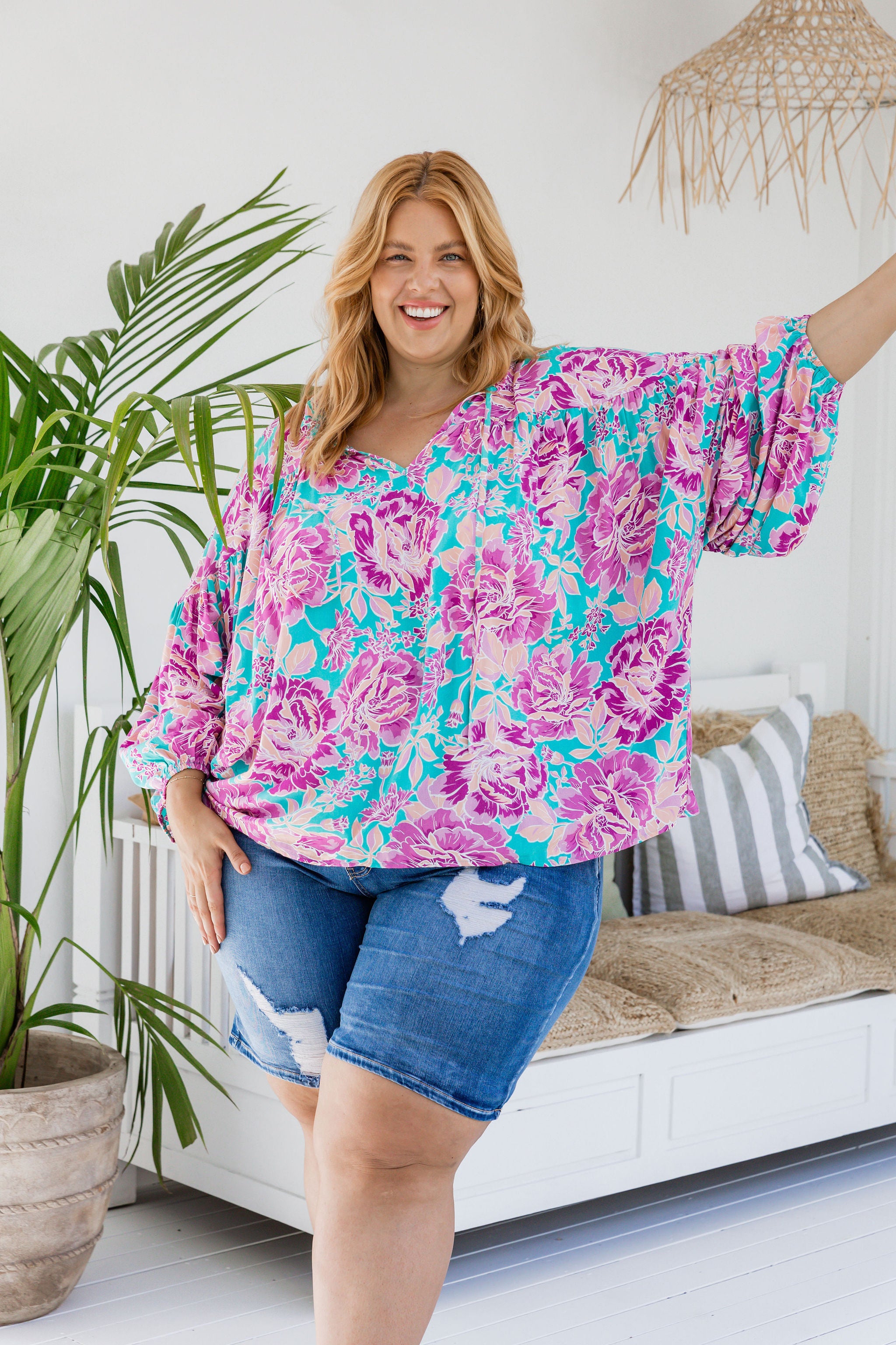 Amira Blouse in Destiny Print - Stylish Floral Women's Top for Casual Wear & Office Outfits