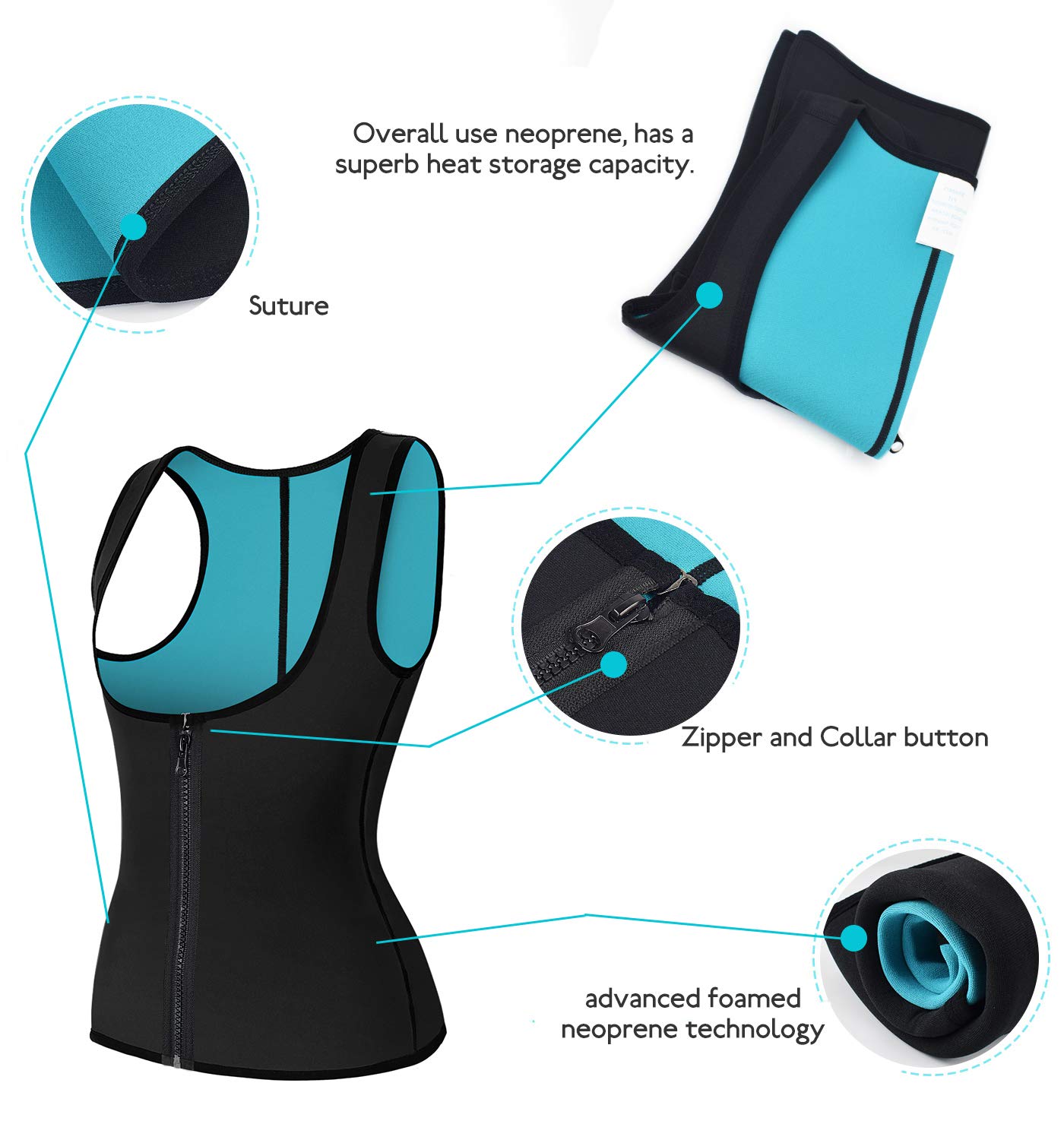 Women's Neoprene Sauna Vest Waist Trainer - Hot Sweat Slimming Corset Body Shaper with Zipper for Workouts & Weight Loss | Perfect for Gym, Sauna & Postpartum Recovery