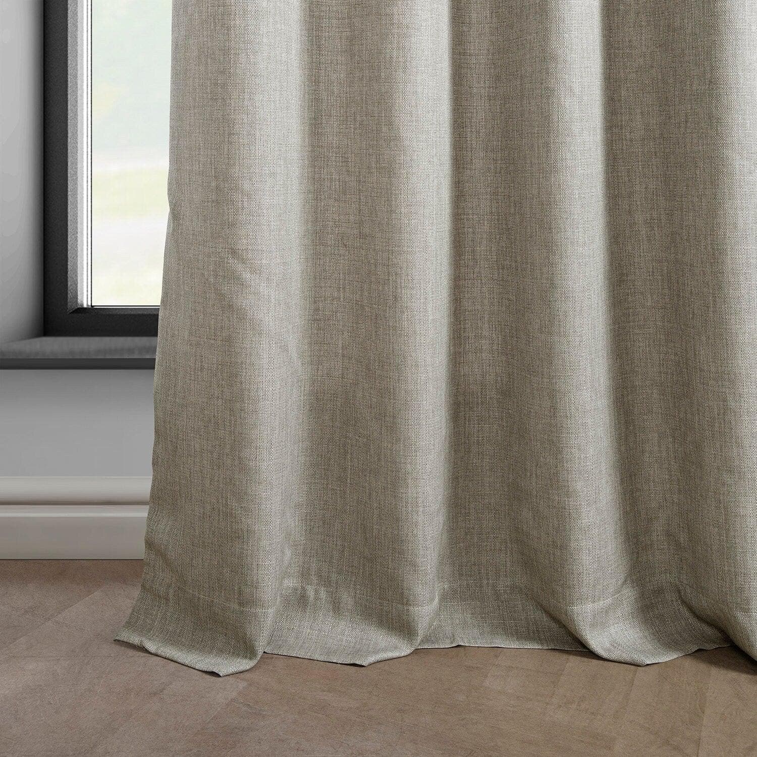 Fossil Grey Grommet Blackout Curtains - Italian Faux Linen Window Drapes for Living Room & Bedroom - Light Blocking Thermal Insulated Panels for Home Decor & Privacy