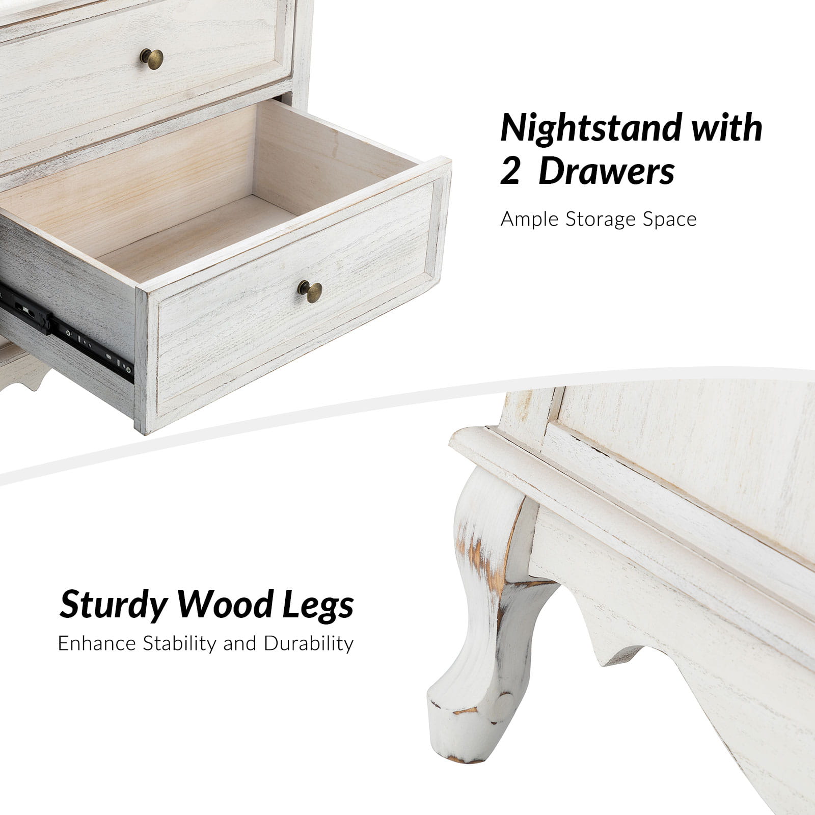 Galatea 24 Inch Tall 2-Drawer Nightstand Chest - Modern Bedside Table with Optional Styles for Bedroom, Living Room, or Office Storage