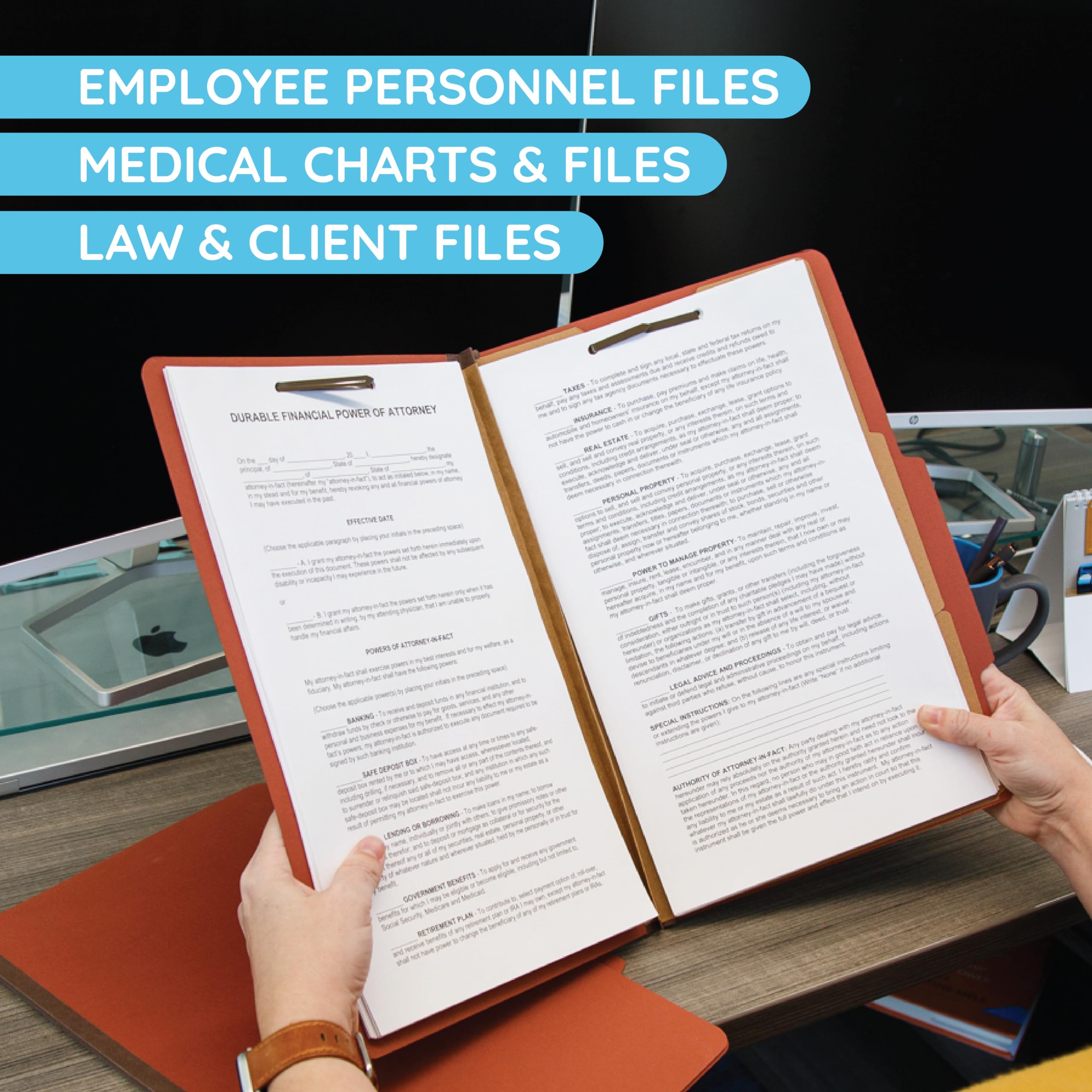 30 Legal Size Classification Folders with 2 Divider Pockets - 2 Inch Tyvek Expansion, Durable 2-Prong Fastener for Organizing Law Client Files & Office Documents - Red Brick - Perfect for Law Firms, Corporate Offices, and Document Management Systems
