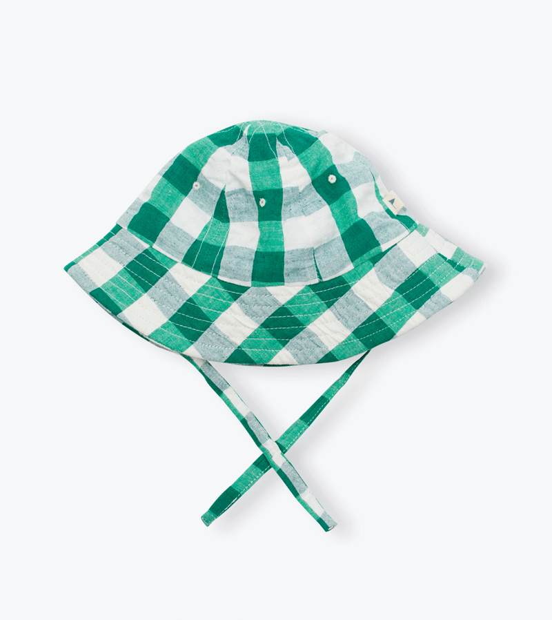 Stylish Green Check Sun Hat by Arsene et les Pipelettes - UV Protection Wide Brim Summer Hat for Women, Beach, Gardening & Outdoor Activities