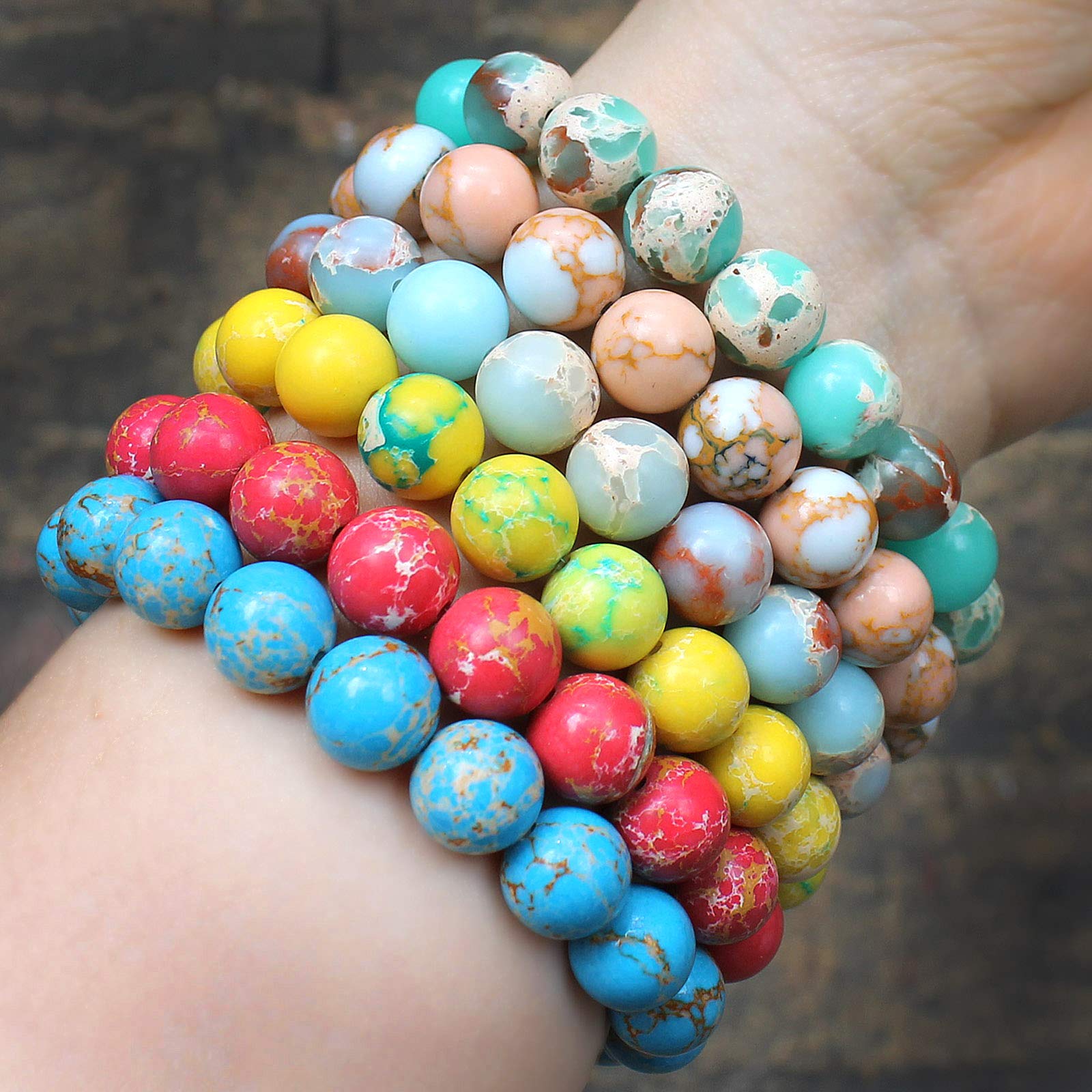 POMINA Colorful Marble Stone Bead Bracelet - Handmade Healing Gemstone Stretch Bracelet for Women | Natural Stone Beaded Jewelry for Meditation, Yoga & Positive Energy