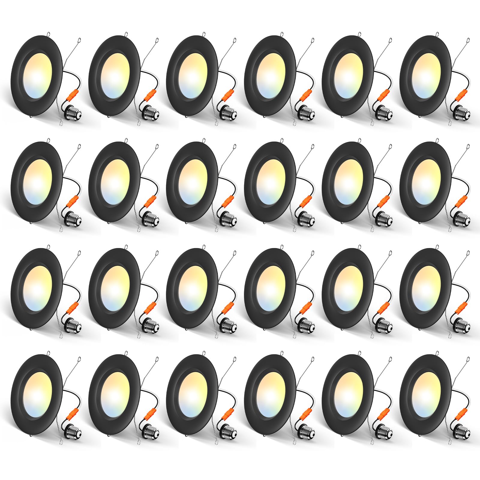 Amico 24 Pack 5/6 Inch 5CCT Dimmable LED Recessed Lights - 12.5W (100W Equivalent), 950LM, Selectable Color Temperature (2700K-6000K), IC Rated with Baffle Trim - ETL & FCC Certified - Perfect for Living Rooms, Kitchens, and Commercial Spaces