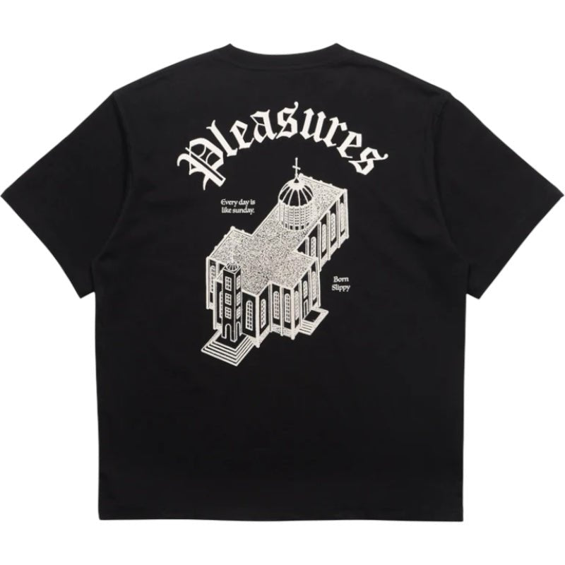 Pleasures Chapel Heavyweight Shirt - Black Cotton Oversized Streetwear T-Shirt for Men | Casual Wear, Urban Fashion & Street Style Outfits