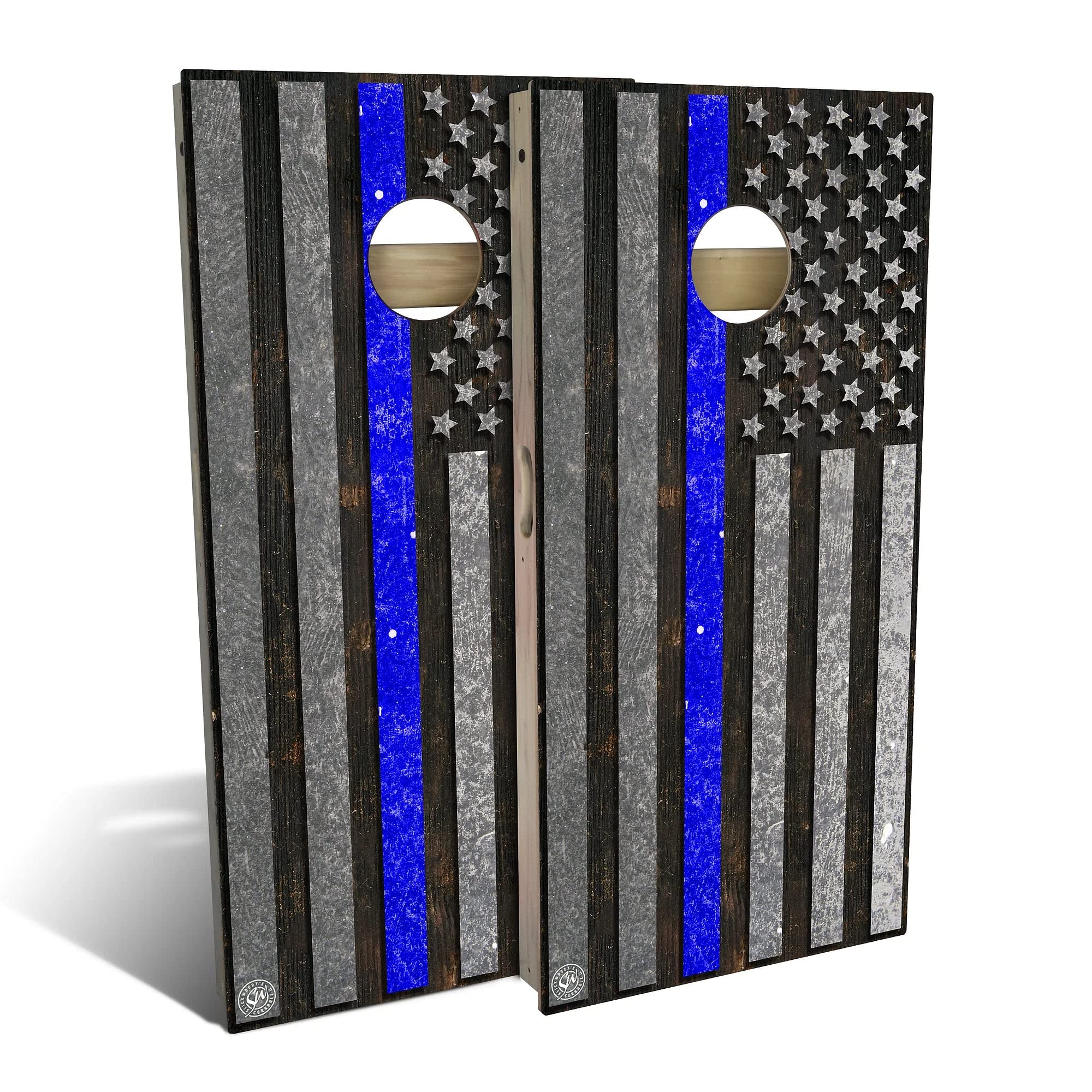 American Flag Thin Blue Line Cornhole Board Set - 2 Boards & 8 Bags - Regulation Size Outdoor Lawn Game for Backyard, Tailgating, BBQ Parties & Patriotic Events