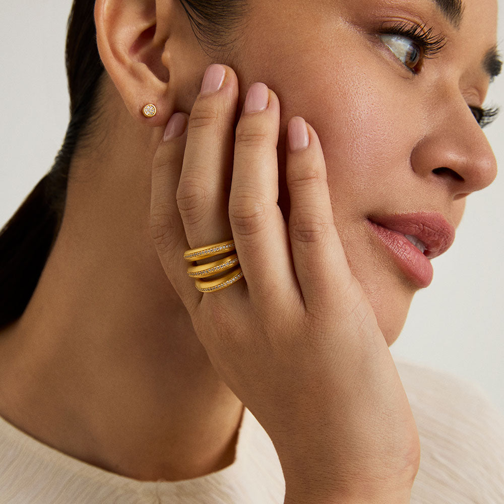 Dauphine Pave Stacking Ring Set - Elegant Gold Plated Stackable Rings for Women - Perfect for Layering, Everyday Wear & Special Occasions