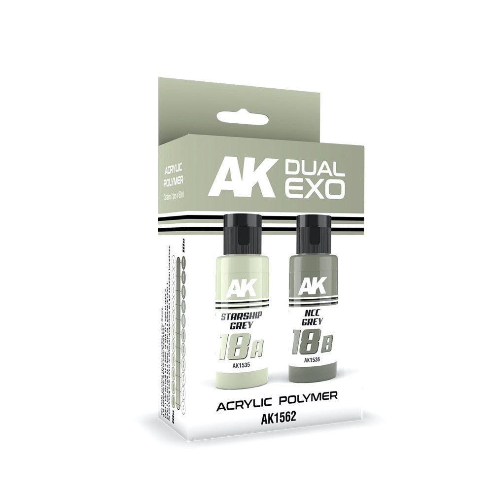AK Interactive AK1562 Dual Exo Set - 18A Starship Grey & 18B NCC Grey Model Paint Kit for Sci-Fi & Star Trek Miniature Painting | Perfect for Scale Models, Cosplay Props, and Tabletop Gaming