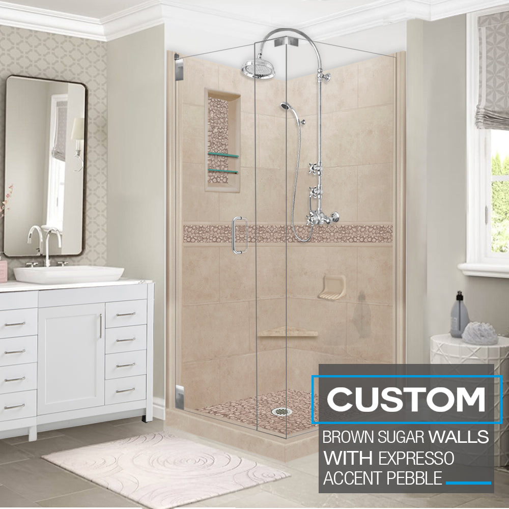 Pebble Brown Sugar Corner Shower Enclosure Kit - Waterproof Bathroom Shower Screen with Tempered Glass - Perfect for Small Bathrooms & Modern Home Decor