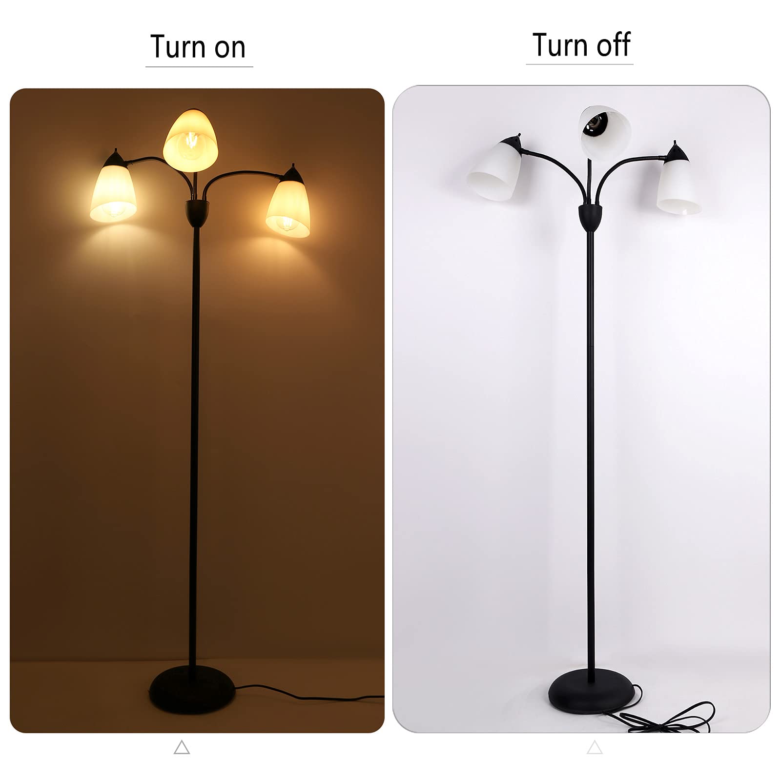 FIRVRE 3-Light Adjustable Gooseneck Floor Lamp - Modern Multi-Head Standing Lamp with White PVC Shades for Living Room, Bedroom, Study - Perfect for Reading, Working & Home Decor