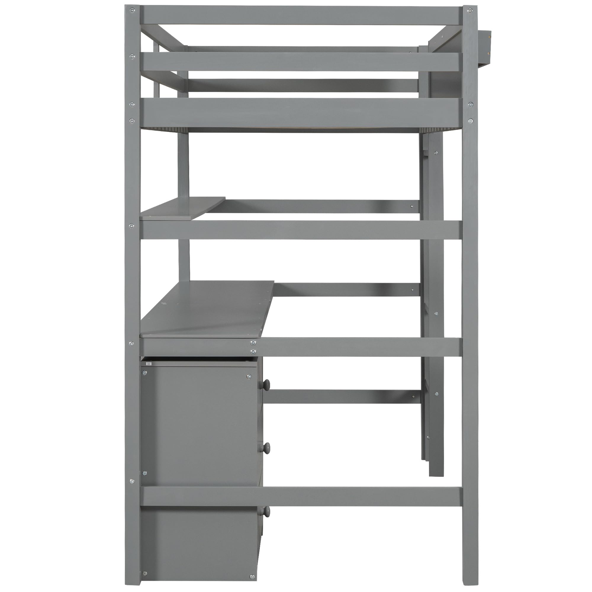 HABITRIO Twin Size Loft Bed with Desk & Storage - Wooden Loft Bed Frame with Drawers, Blackboard, Shelves & Storage Box - Space Saving Kids Bedroom Furniture for Small Rooms (Gray) - Perfect for Teens, Dorms & Studio Apartments