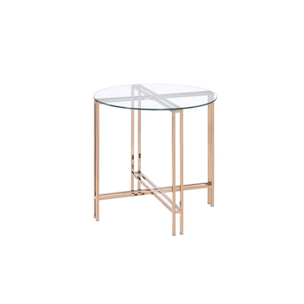 Acme Veises Round Glass Top End Table - Gold & Champagne Finish - Perfect for Living Room, Bedroom, or Office Decor