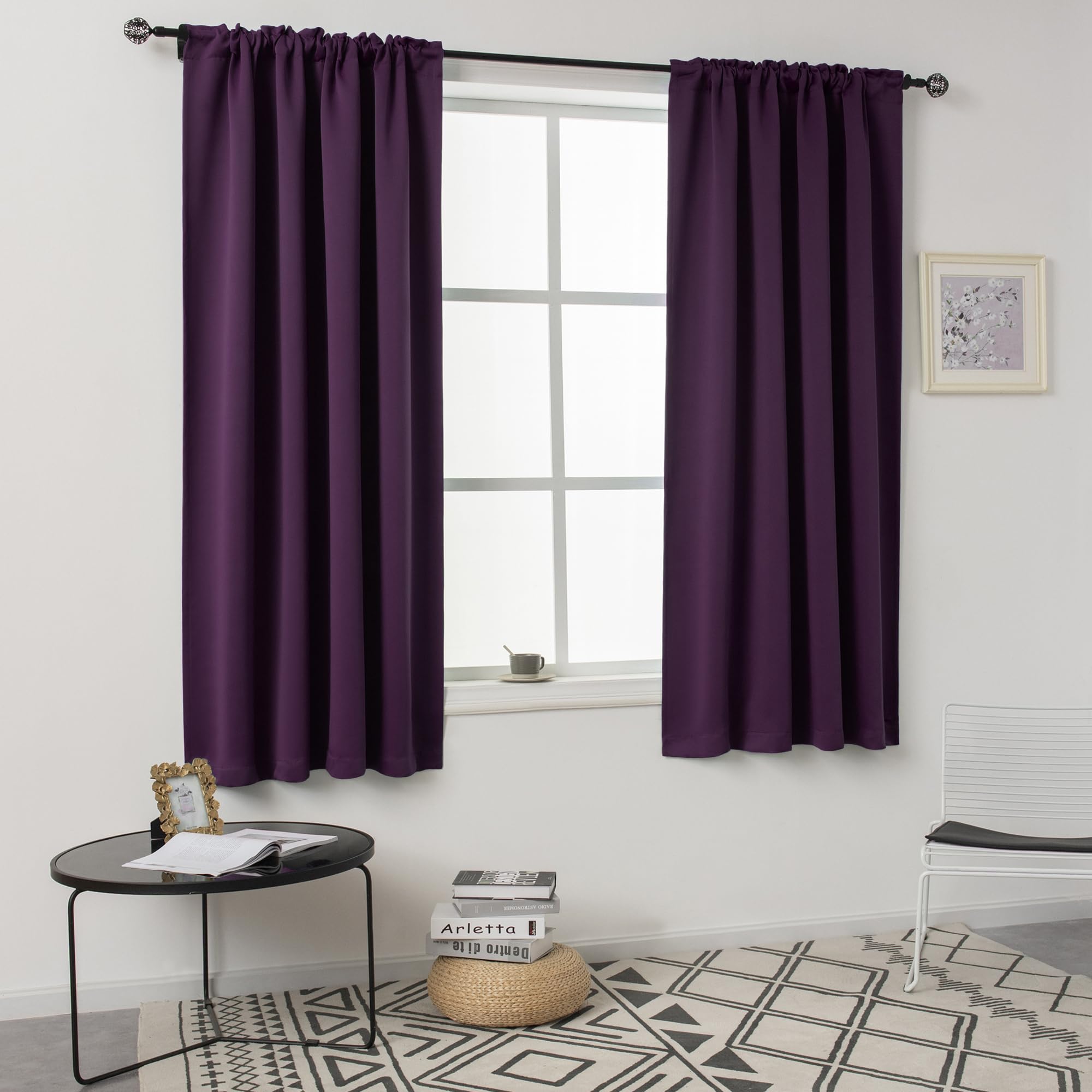 Dualife Dark Purple Blackout Curtains for Bedroom & Living Room - 54x45 Inch Thermal Insulated Soundproof Window Drapes with Rod Pocket, Set of 2 Panels (Grape Purple) - Perfect for Small Windows, Home Theater, Nursery & Office Privacy