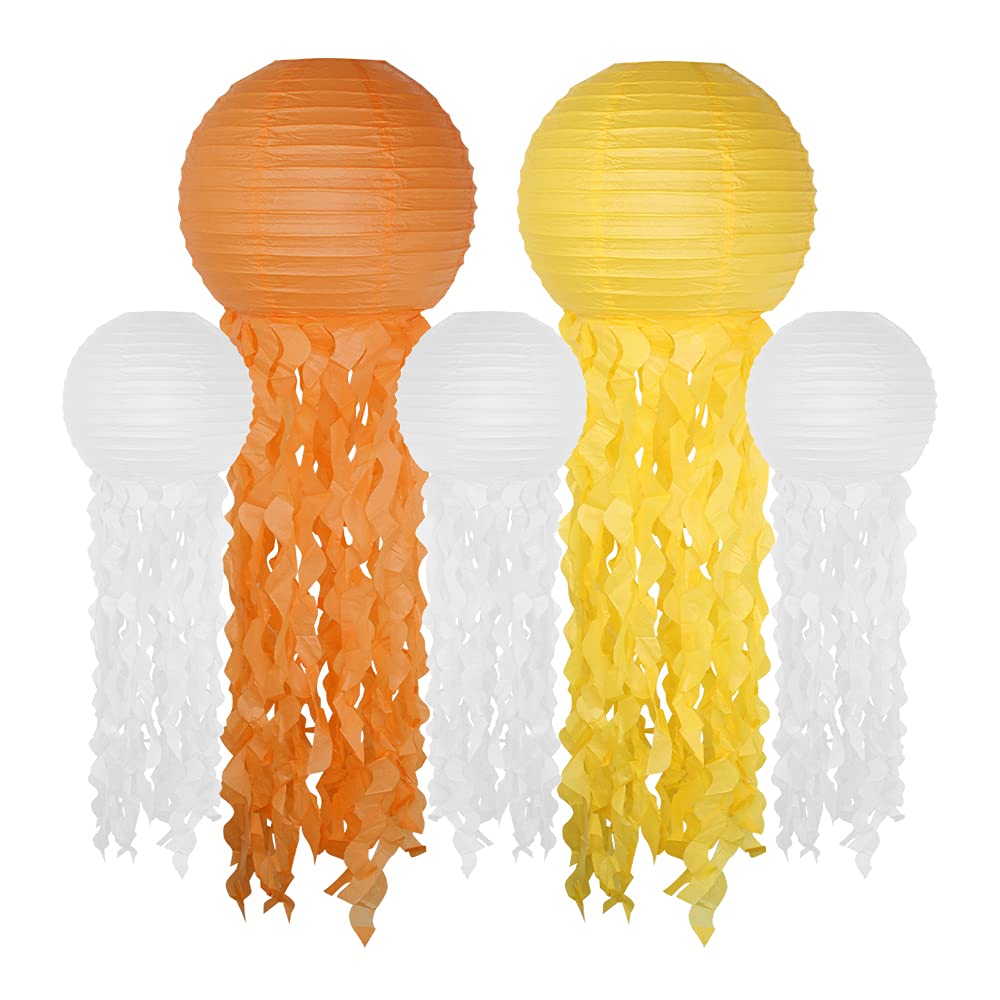 Just Artifacts 5-Piece Assorted Hanging Jellyfish Paper Lanterns Set - Sunset Color with Mini Jellyfish Decor | Perfect for Bedroom, Nursery, Party & Outdoor Decorations