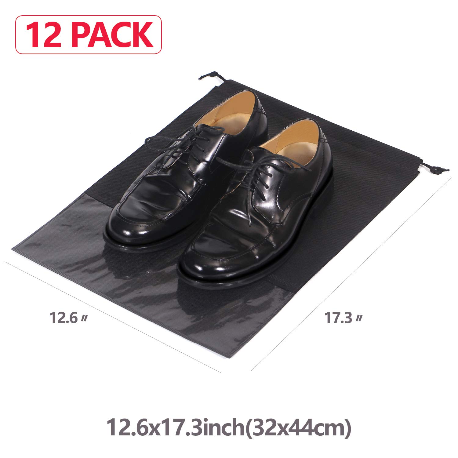 12PCS Travel Shoe Bags with Drawstring - Large Shoe Storage Pouches for Men & Women - Black - Perfect for Packing, Gym, Camping & Organization