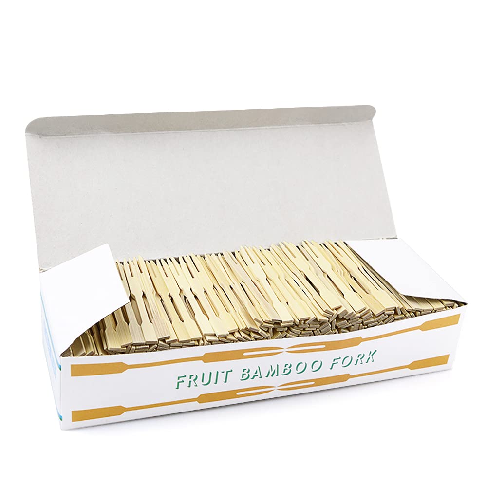 750Pcs Bamboo Forks - Eco-Friendly Wooden Appetizer Forks for Cocktail Parties, Fruit Platters, Desserts & Pastries (3.4 Inch) | Perfect for Catering, Weddings & Picnics