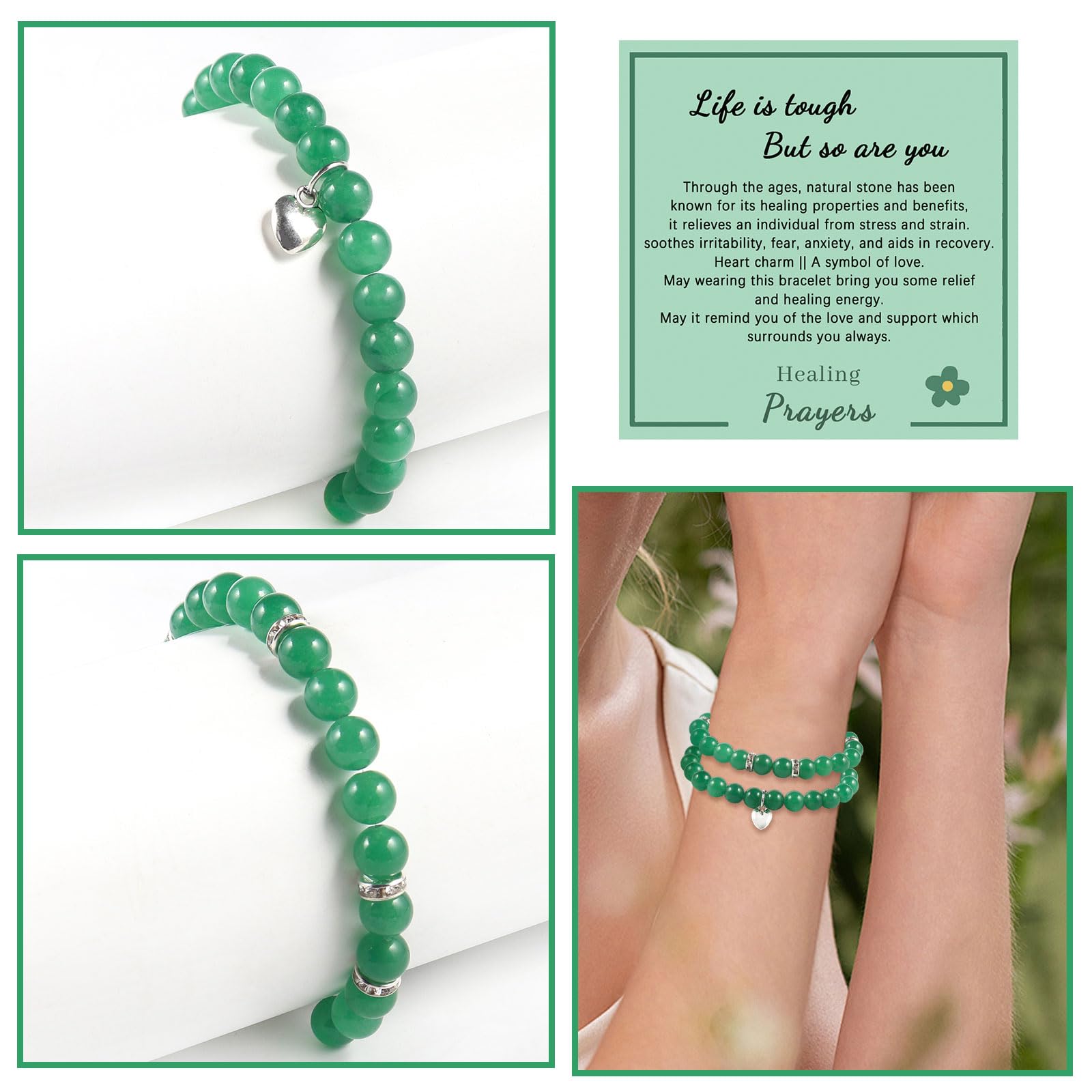 8mm Natural Jade Bracelet for Women - Anti-Anxiety Stress Relief Yoga Beads, Personalized Inspirational Gift for Wellness & Healing - Perfect for Meditation, Yoga Practice and Daily Wear