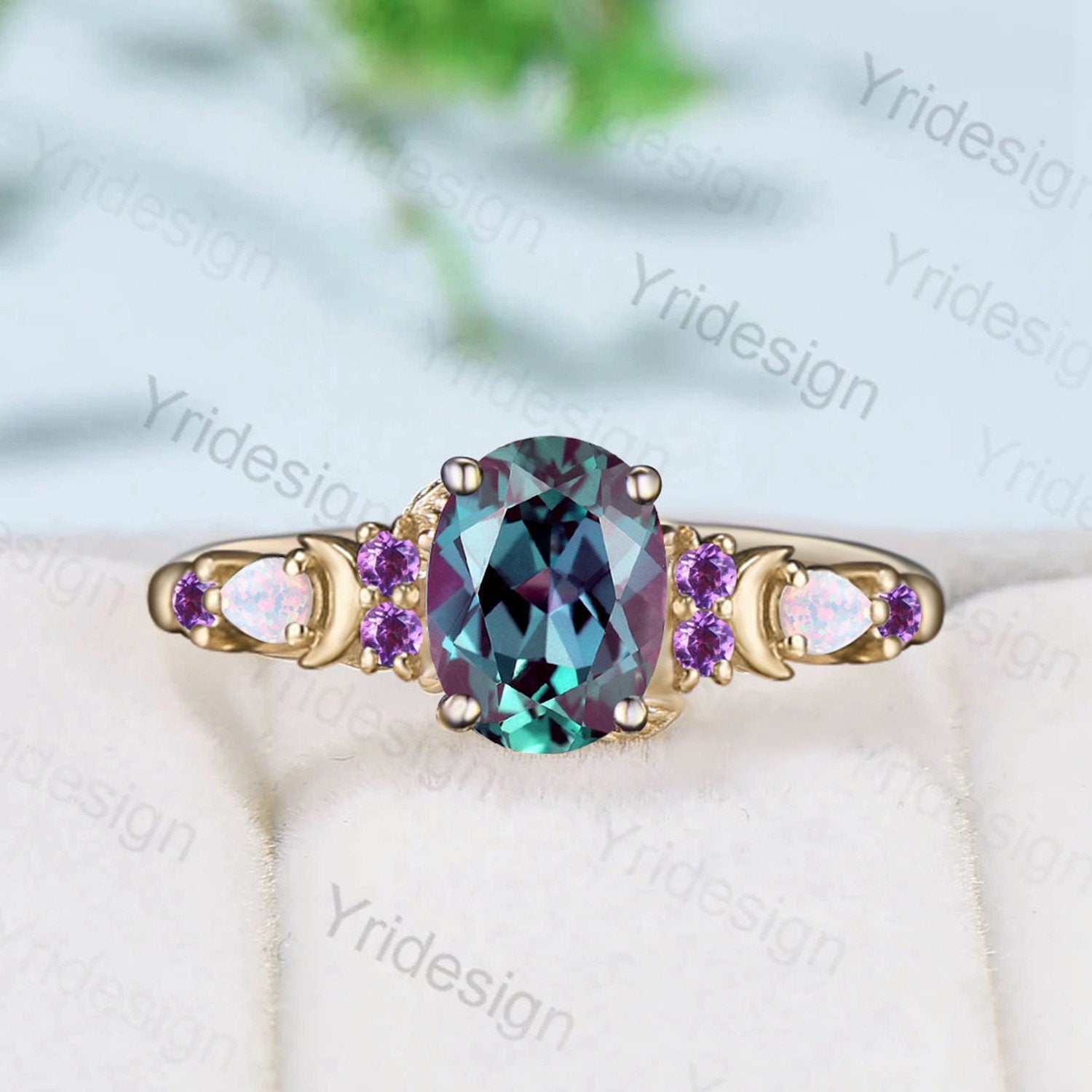 Vintage Alexandrite Engagement Ring in Rose Gold - Unique Pear Fire Opal & Amethyst Wedding Ring for Women, June Birthstone Anniversary Jewelry | Perfect for Proposals, Weddings & Special Occasions