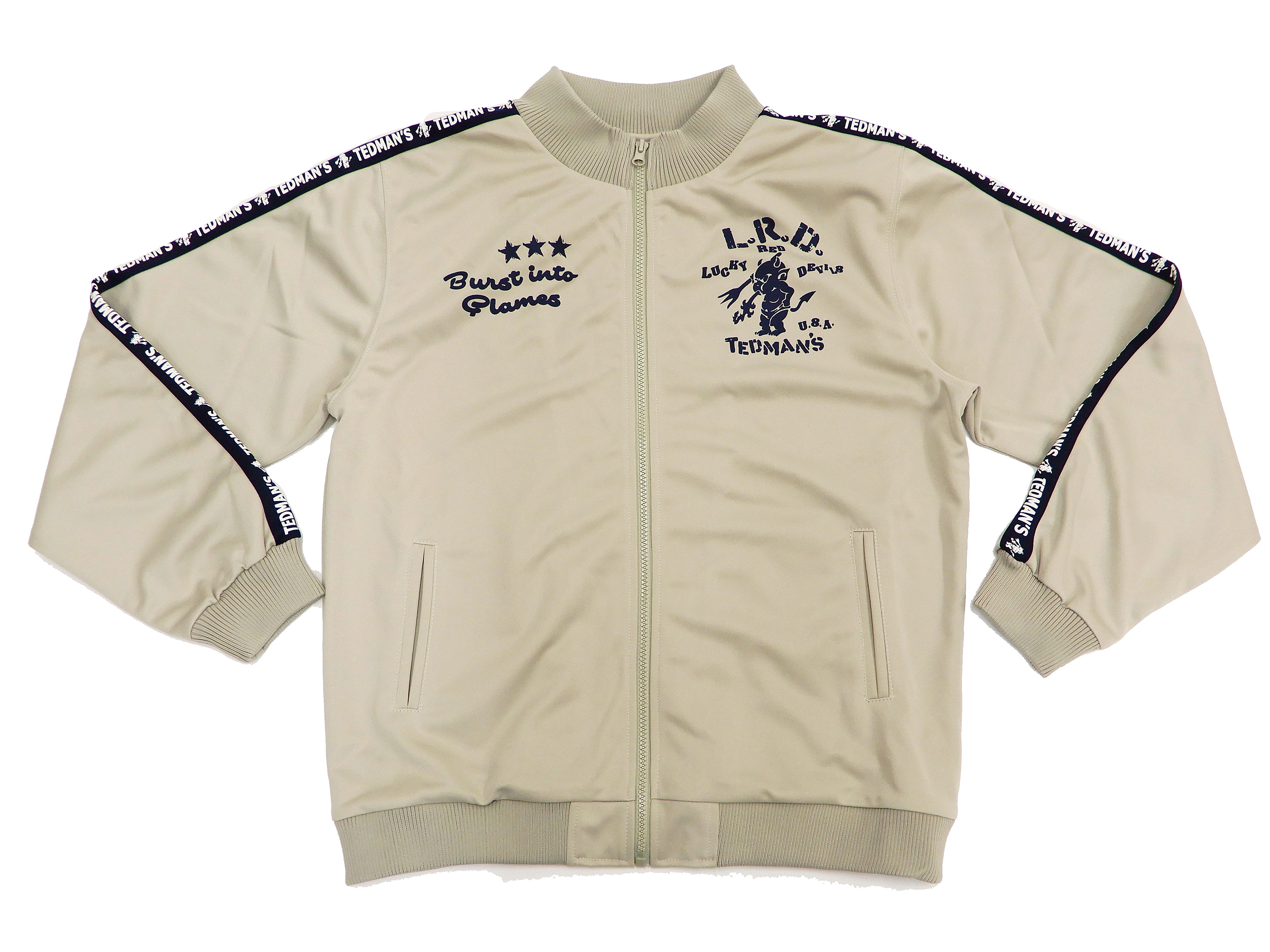 Tedman Men's Casual Tricot Tracksuit 2-Piece Set with Lucky Devil Graphic - Comfortable Jogging Suit for Gym, Running & Lounge Wear - TJSET 100 Beige