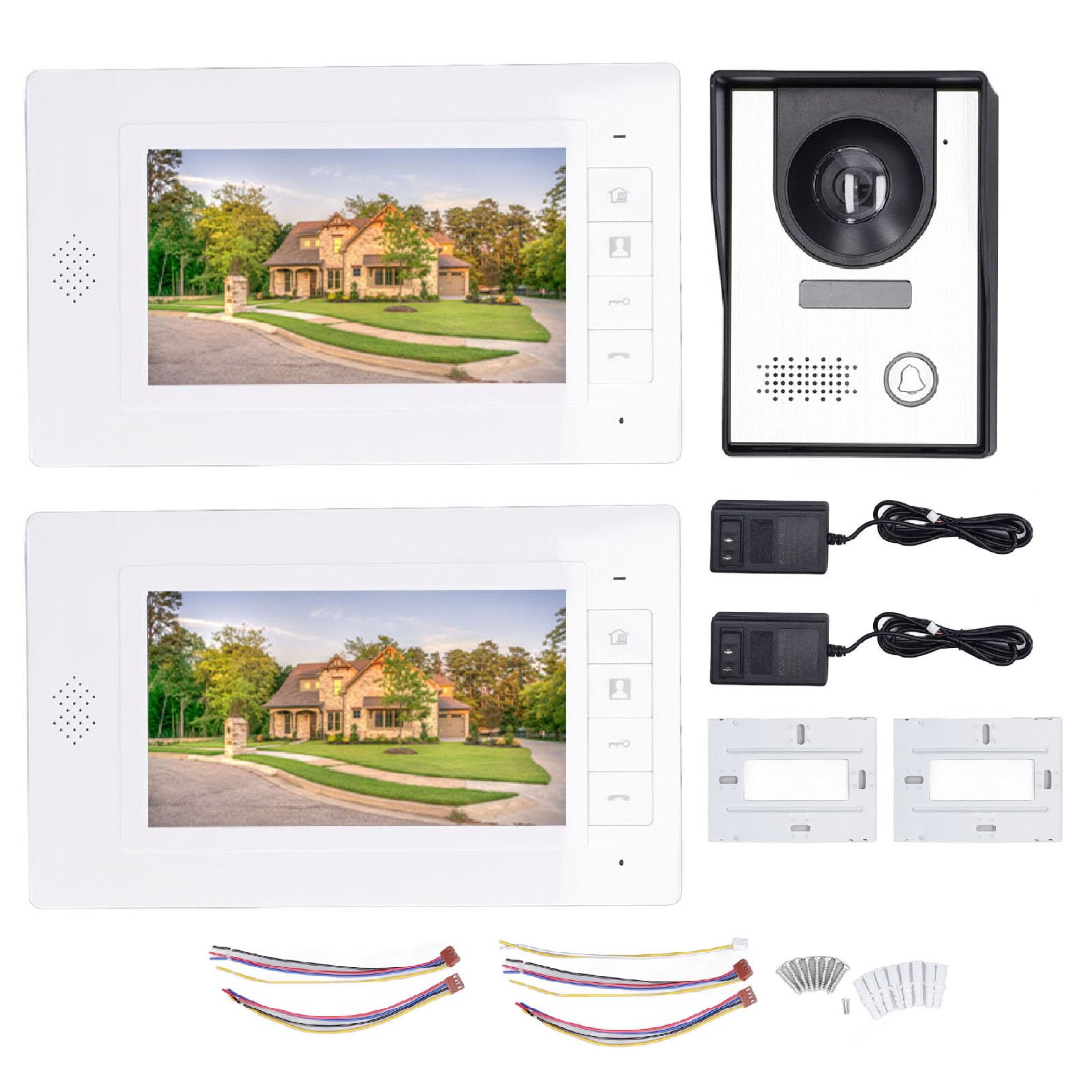 7 Inch Video Intercom System with HD Camera & 2 Monitors - 4-Wire Door Phone Kit, IR Night Vision, Two-Way Audio & Remote Unlock for Villa Security - Perfect for Home, Apartment & Office Entry Control
