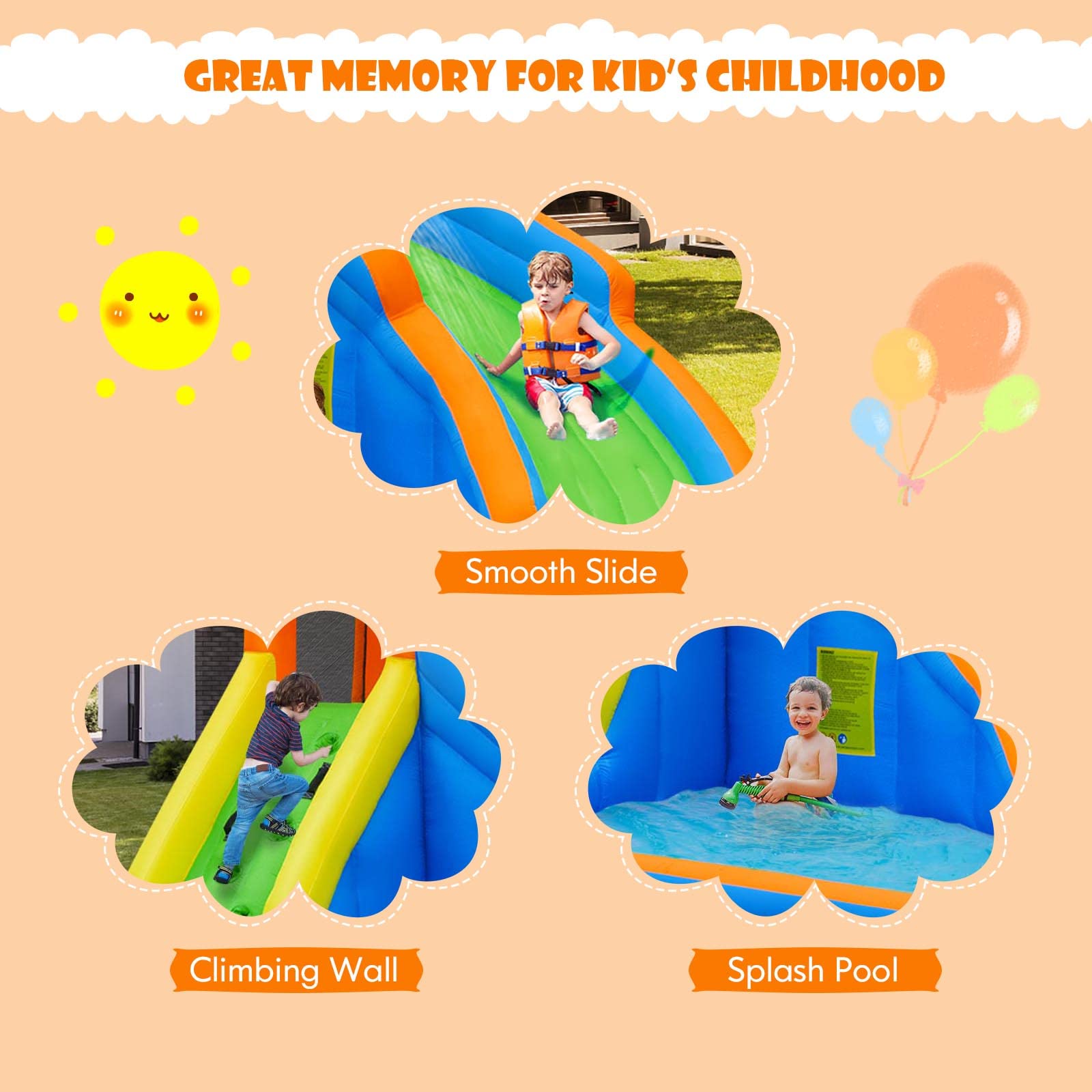 **HONEY JOY Inflatable Water Slide - Giant Backyard Water Park Castle with Climbing Wall & Splash Pool | Bouncy House for Kids & Adults | Outdoor Blow Up Water Slides for Summer Parties, Birthdays & Family Fun (Blower Not Included)**