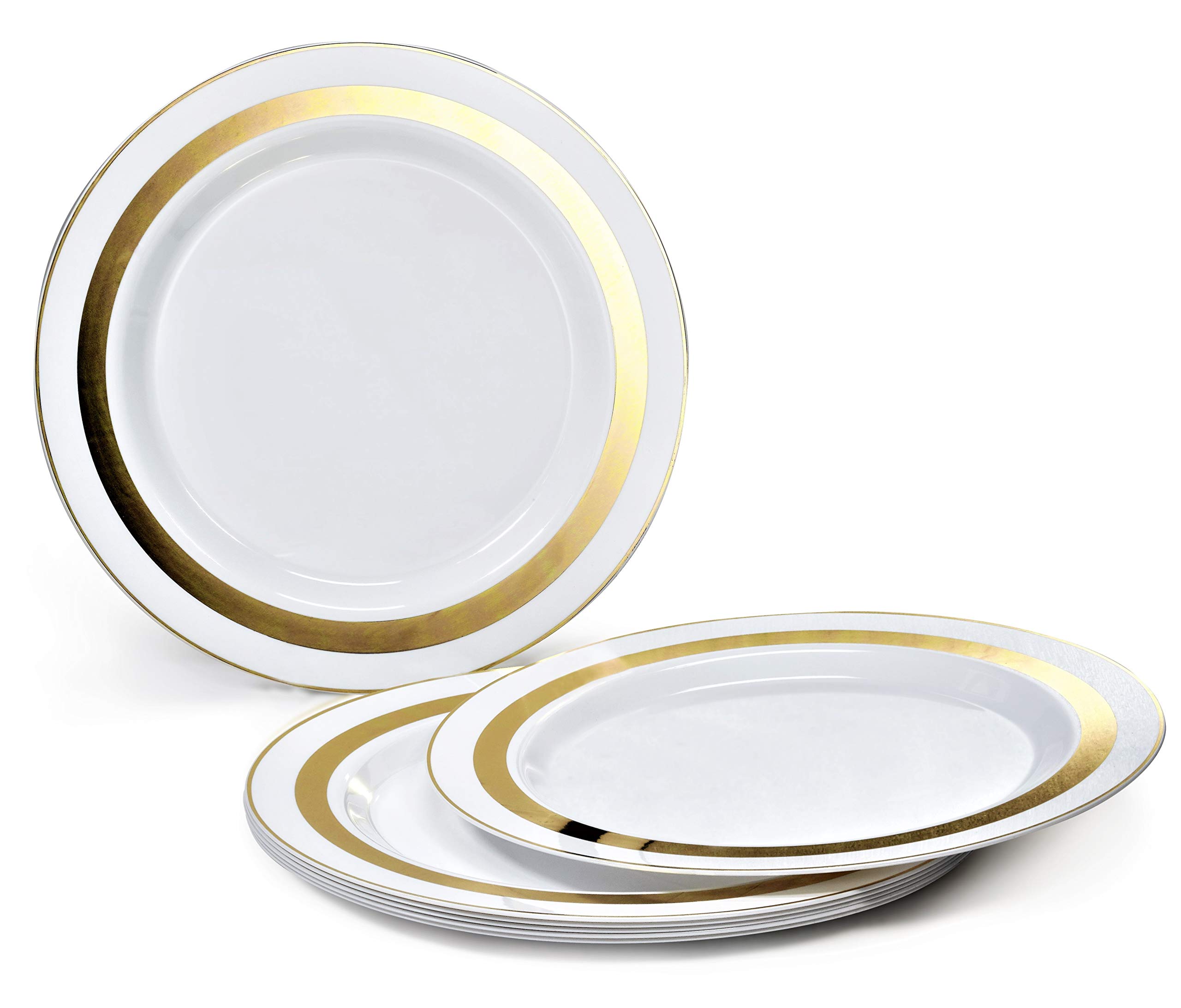 320-Piece Heavyweight Disposable Plastic Plate Set for Weddings & Parties - 40 x 10.25'' Dinner Plates + 40 x 7.5'' Dessert Plates + Silverware + Cups + Napkins (Elegant Soleil White & Gold) - Perfect for Wedding Receptions, Bridal Showers, Birthday Parties & Large Gatherings