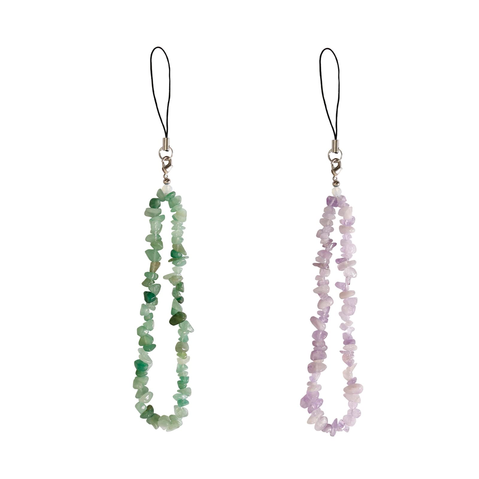 2 Pcs Natural Gemstone Phone Charms - Stylish Phone Chain Strap & Lanyard for Women & Girls | Compatible with iPhone, Android & AirPods | Perfect for Everyday Use, Gifts & Accessories