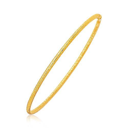 14K Yellow Gold Thin Textured Stackable Bangle Bracelet - Size 8