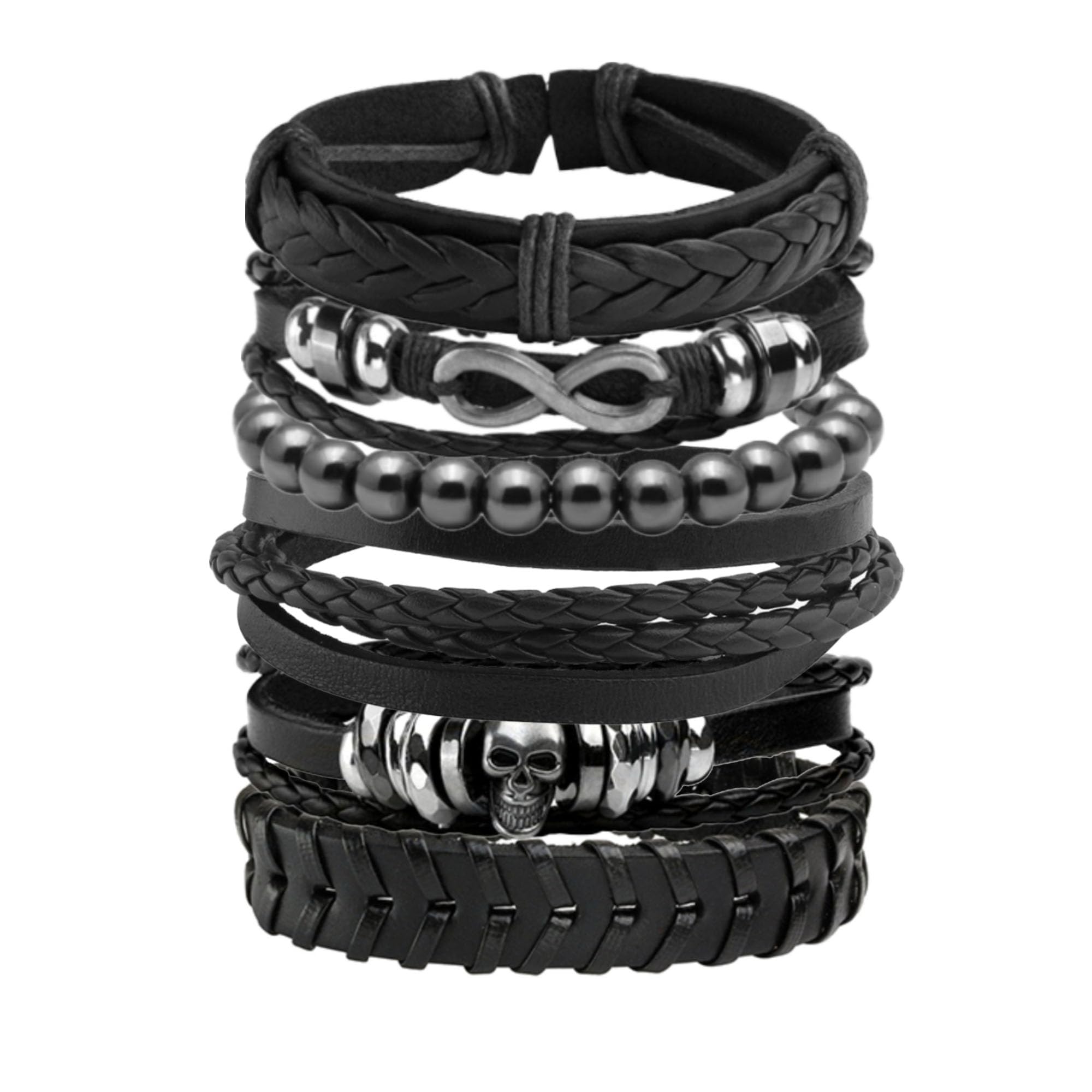 4-10 Pcs Adjustable Leather Bracelets Set for Women & Men - Braided Wooden Beads Wrap Cuff Cord Wristbands - Boho Style Jewelry for Casual Wear, Gifts & Festival Outfits