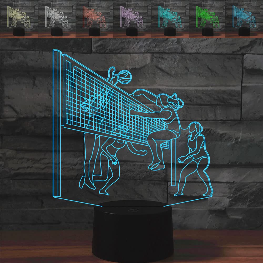 3D LED Volleyball Night Light with Smart Touch & USB - 7 Color Changing Optical Illusion Sensor Lamp for Bedroom Decor | Perfect for Kids' Rooms, Game Nights & Relaxing Ambient Lighting