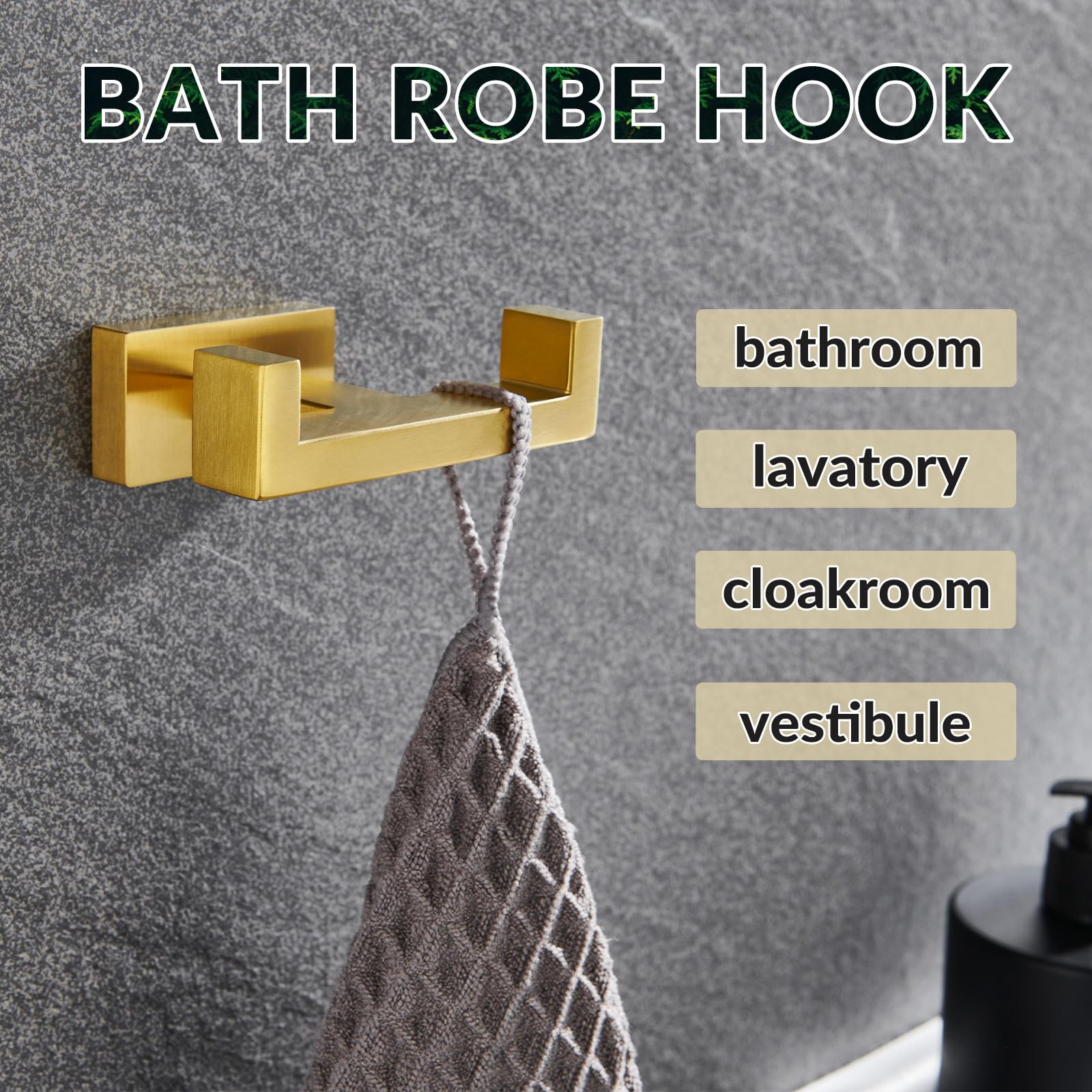 APLusee Brushed Gold Double Robe Hook - 304 Stainless Steel Bathroom Towel Holder & Wall Hanger for Kitchen, Toilet, Cabinet - Perfect for Hanging Robes, Towels and Clothes in Bathrooms & Kitchens