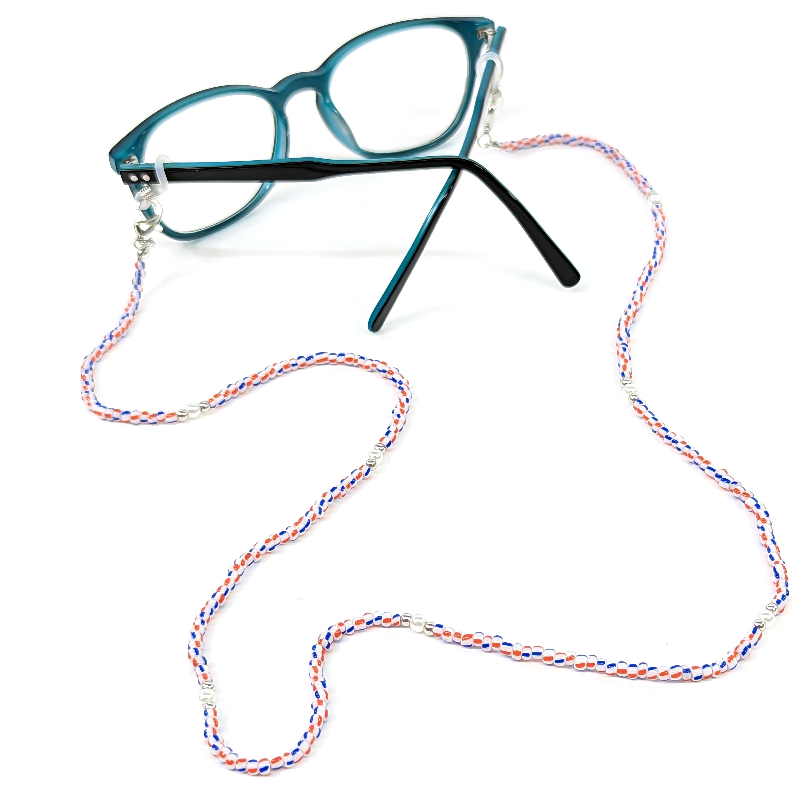 Stylish Red & Blue Seed Bead Eyeglass Chain - Adjustable Unisex Glasses Holder for Reading, Driving & Outdoor Activities