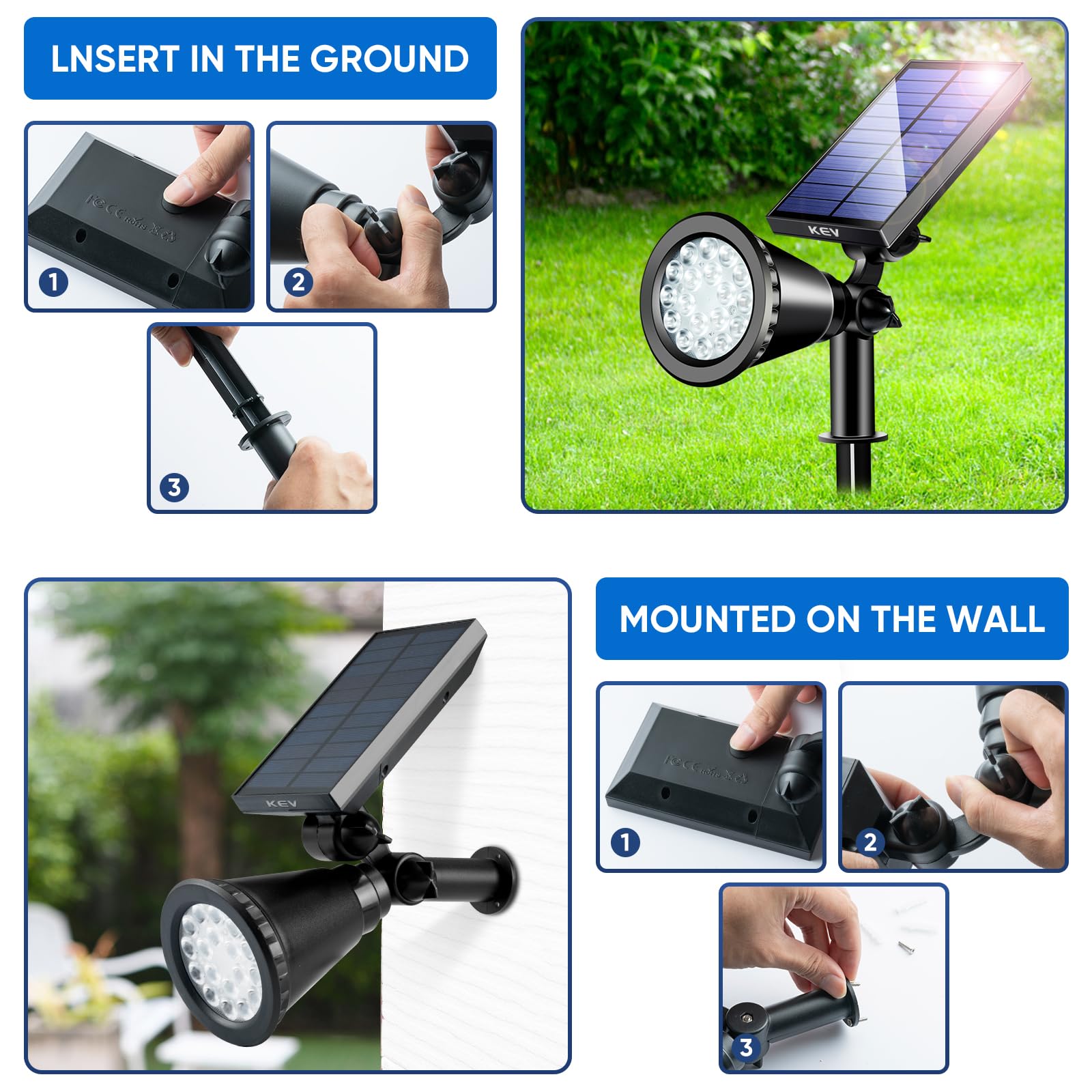800 Lumens Solar Spot Lights Outdoor - 18 LED Solar Flood Lights with 2 Modes, Adjustable Angle & IPX65 Waterproof - Cool White Solar Spotlight for Driveway, Backyard, Patio, Garden, Tree, Garage (2 Pack) - Perfect for Landscape Lighting & Home Security