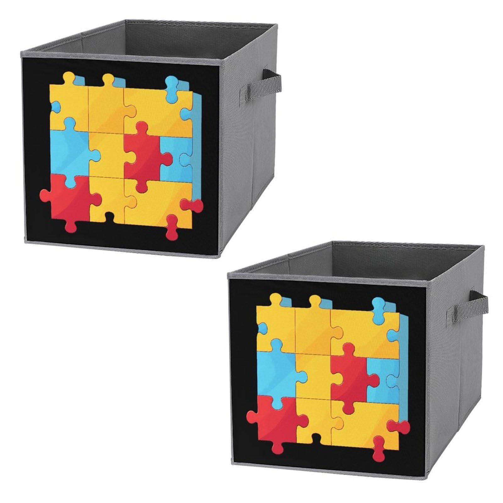Foldable Storage Cubes with Handles - 2PCS Puzzle Organizers for Home & Office