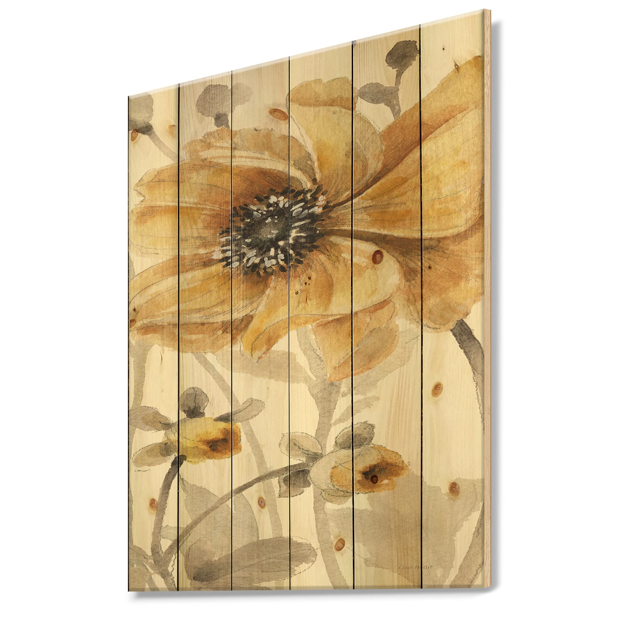 DesignQ Fields Of Gold VIII Traditional Wood Wall Decor - Yellow Floral Wood Wall Art, Large Pine Wood Wall Panels for Living Room, Bedroom & Office Decor