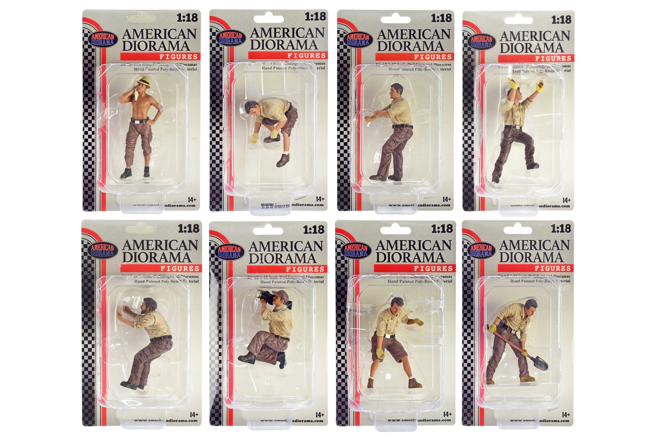 1/18 Scale 4X4 Mechanic 8-Piece Figure Set by American Diorama - Perfect for Model Car Displays & Off-Road Diorama Scenes