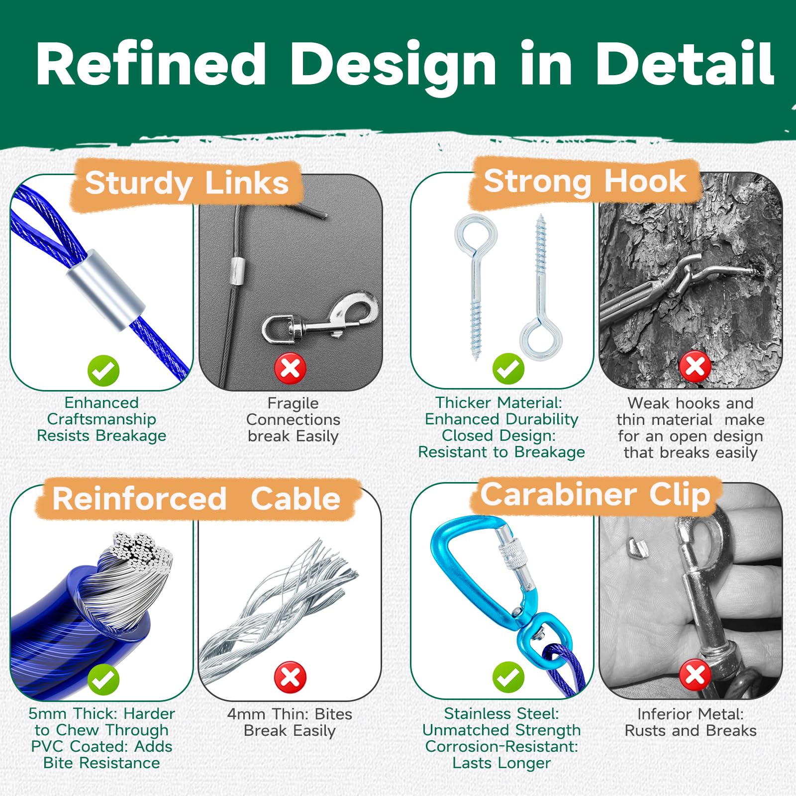 Heavy Duty 10ft & 50ft Dog Run Cable - Aerial Dog Trolley System for Large Dogs up to 250lbs | Outdoor Pet Tie Out for Backyard, Camping & Travel | Durable Zinc Coated Steel with Swivel Hook (Blue) | Perfect for Active Dogs, Secure Outdoor Play & Training Sessions