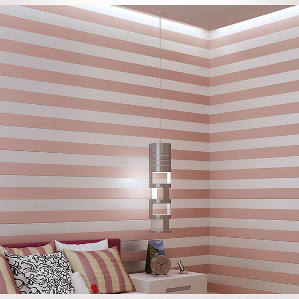 QIHANG European Modern Minimalist Country Stripe Wallpaper Roll - Pink Self-Adhesive Wallpaper for Living Room, Bedroom, TV Backdrop | Easy Peel & Stick Home Decor for Nursery, Office, Dorm