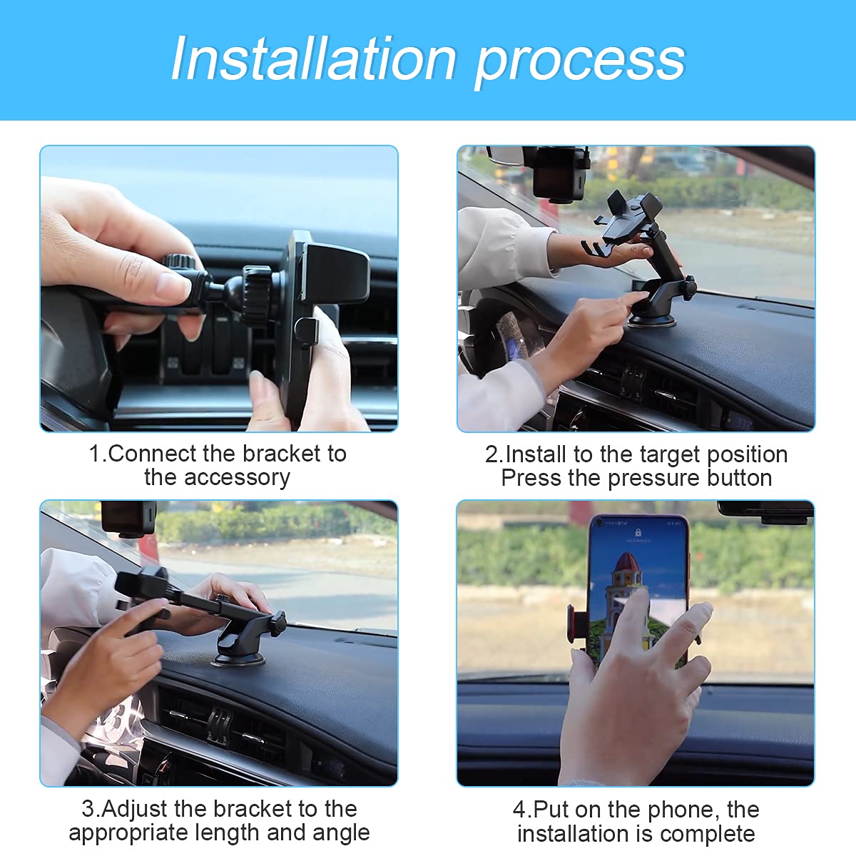 360° Rotatable Car Phone Mount for Windshield, Dashboard & Air Vent - Universal Smartphone Holder Compatible with iPhone 13 Pro Max/13/12/11 & All Phones - Perfect for Hands-Free Navigation & Safe Driving