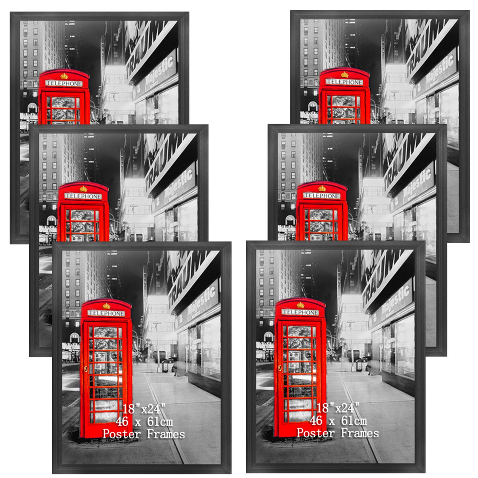 18x24 Black Poster Frame Set of 6 - Wall Picture Frames for 18 by 24 Inch Photos, Artwork & Posters - Perfect for Home Decor, Office Display & Gallery Wall Arrangements