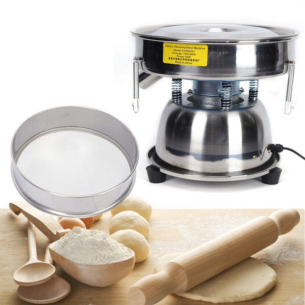 Electric Sieve Shaker 110V - 2 Layer 50 Mesh Stainless Steel Vibrating Sifter for Flour, Powder & Baking Particles | Commercial & Home Kitchen Use | Perfect for Baking, Cooking & Food Preparation