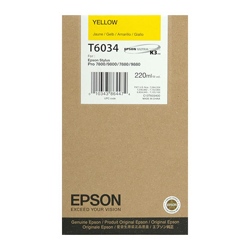 Epson T603400 Yellow Ultrachrome K3 Ink Cartridge - 220ml High-Quality Printer Ink for Professional Photo Printing & Graphic Design