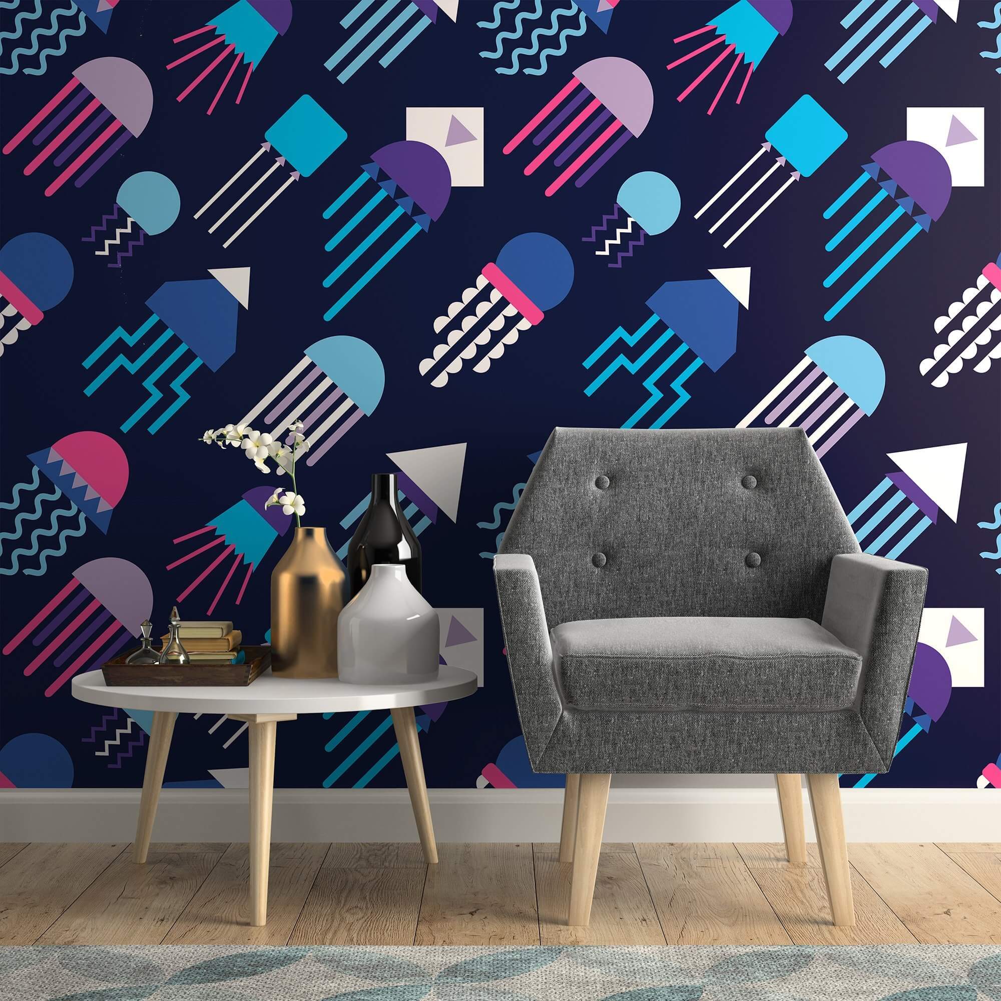 Blue and Purple Fish Nautical Peel and Stick Removable Wallpaper - Self-Adhesive Decorative Wall Covering for Bedroom, Bathroom, Nursery & Home Decor