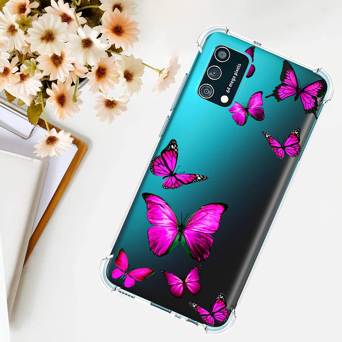 Samsung Galaxy A02S Phone Case for Women - Rose Butterfly Clear Slim Shockproof TPU Protective Cover with Soft Flexible Design | Perfect for Everyday Use, Work, and Travel