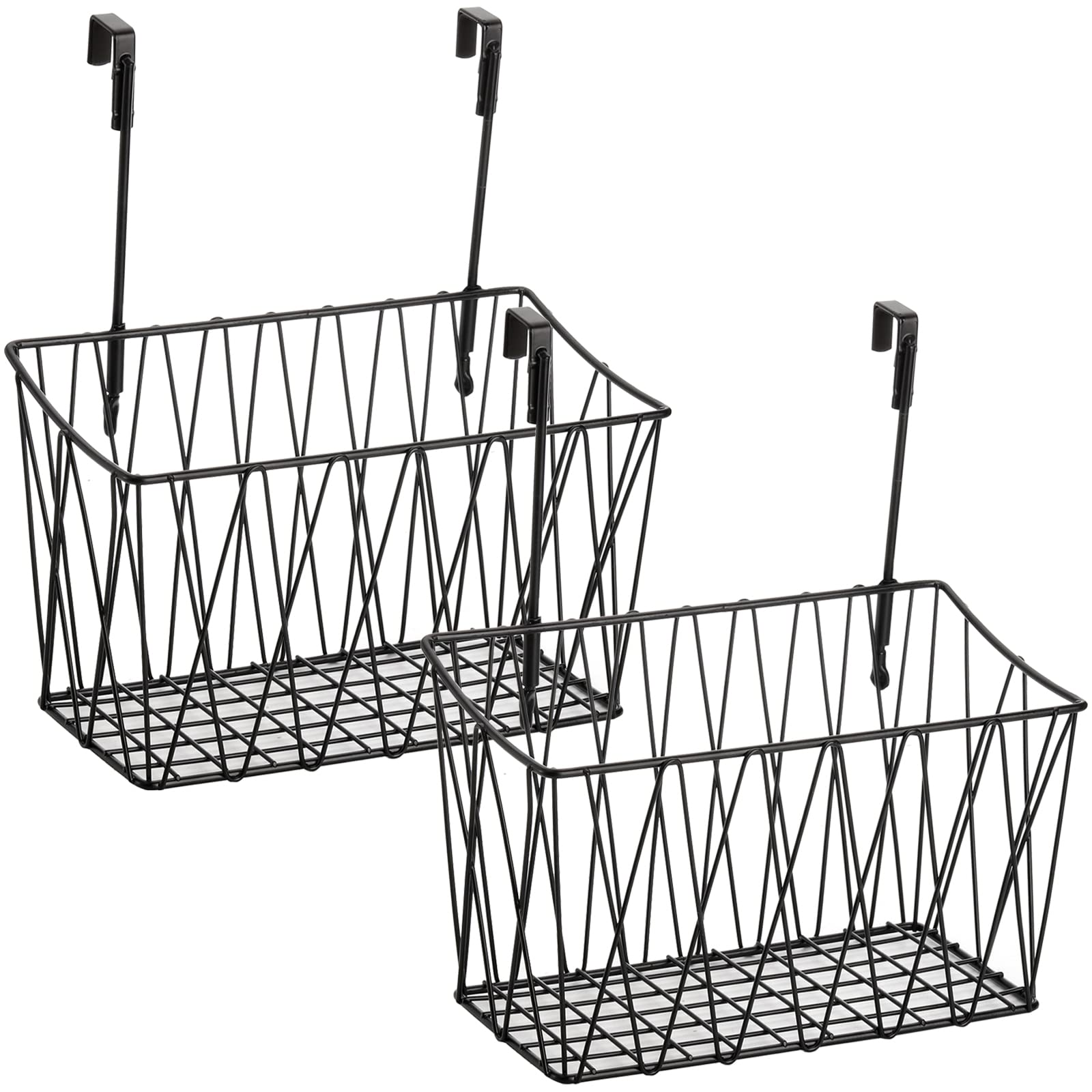 Steel Hanging Storage Baskets 2-Pack - Black Wire Organizer for Kitchen & Bathroom