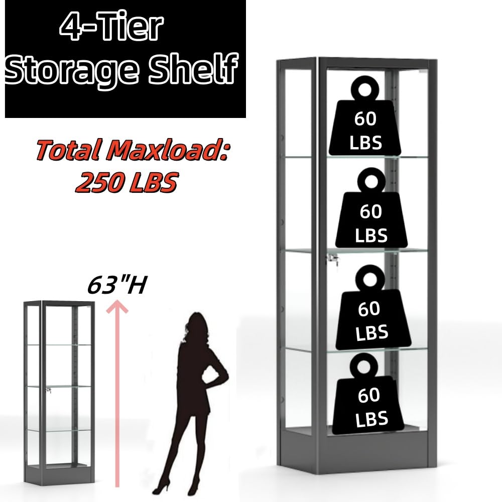 4-Tier Glass Display Cabinet with Lock - 19.7